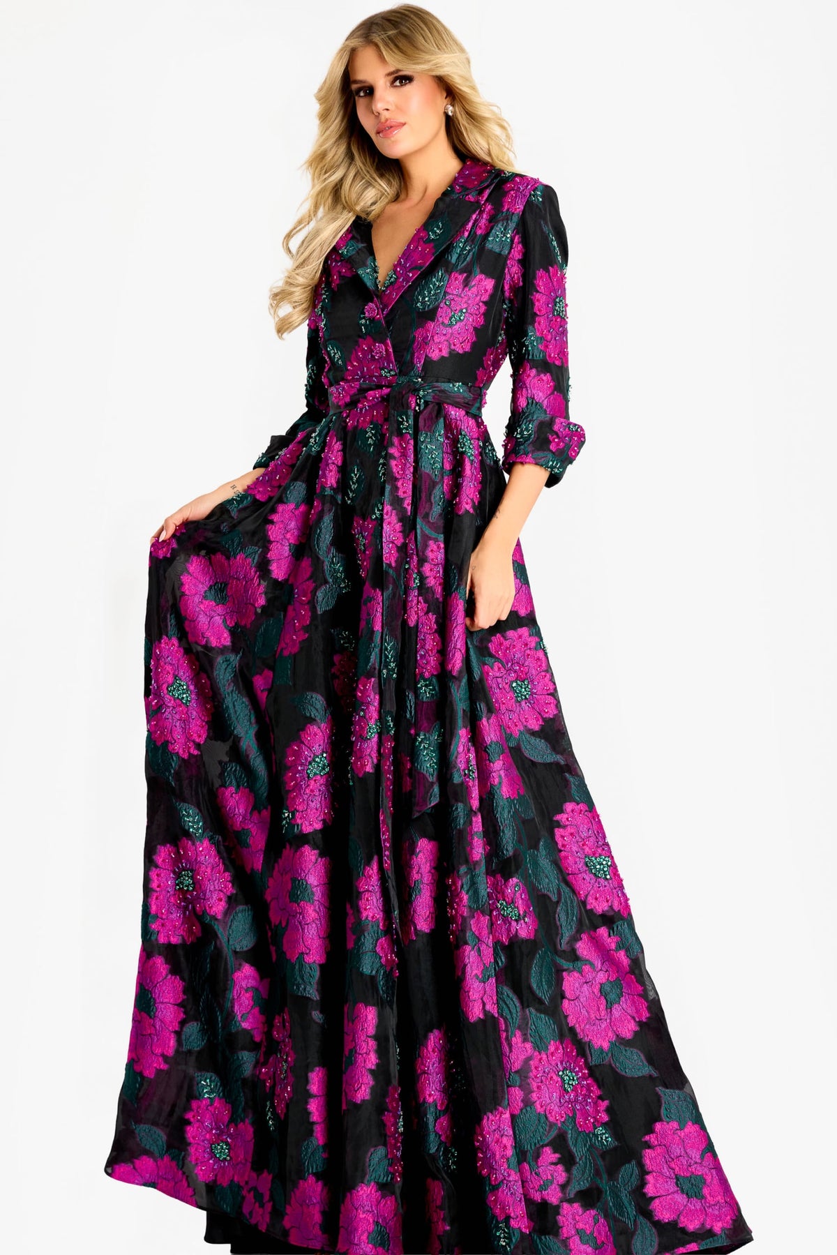 Jovani 44716 Floral Beaded Gown With Long Sleeves
