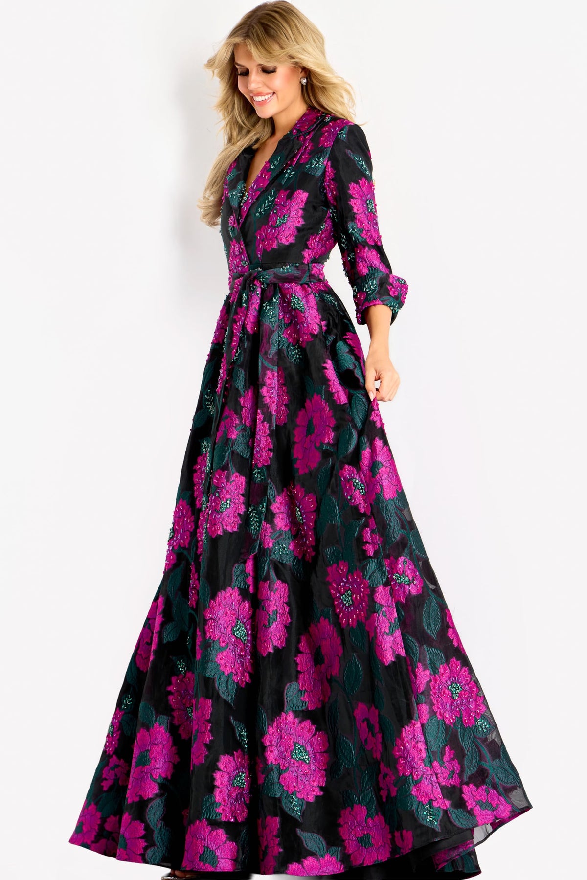 Jovani 44716 Floral Beaded Gown With Long Sleeves