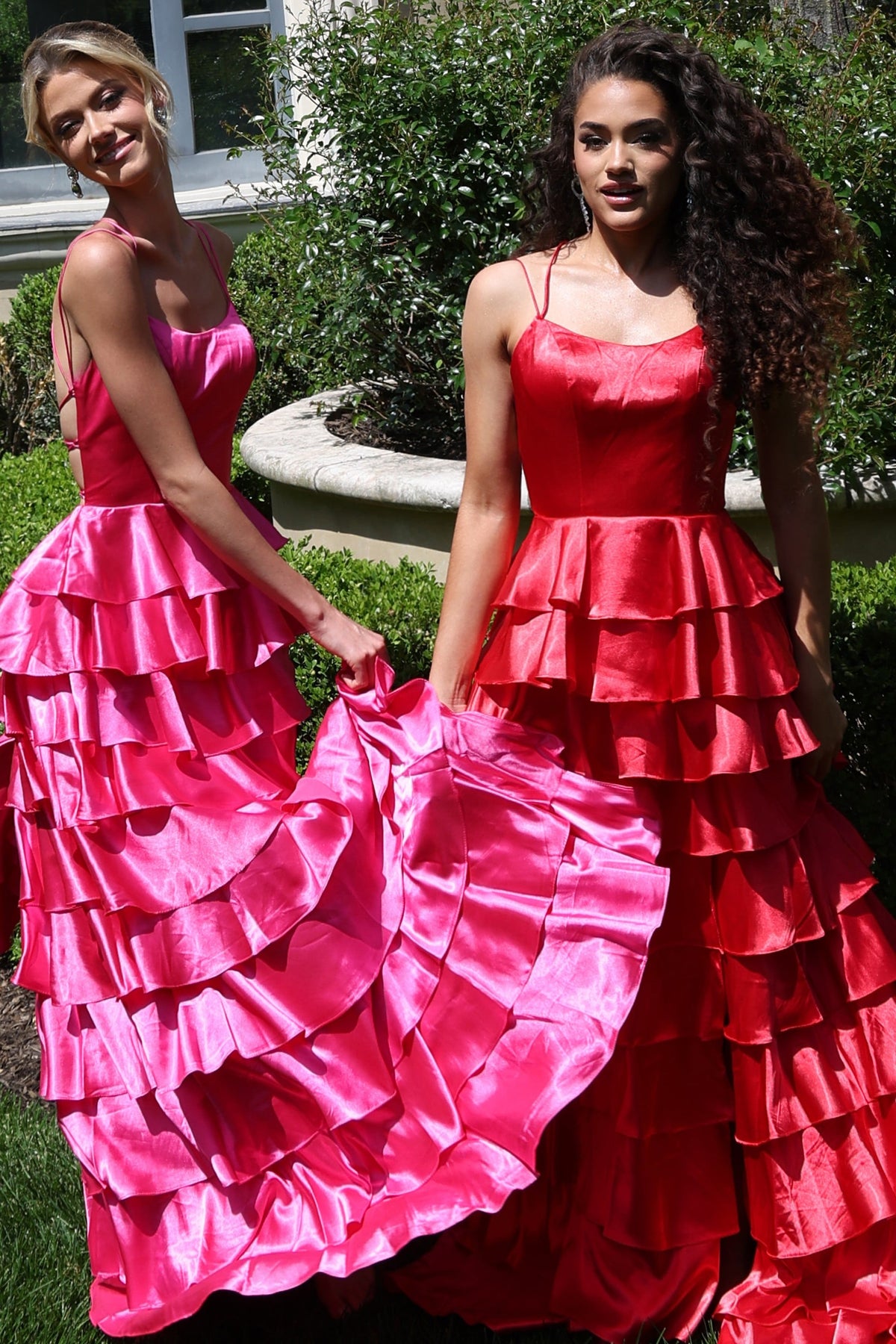 Jovani 48295 Tiered Satin Dress With Spaghetti Straps