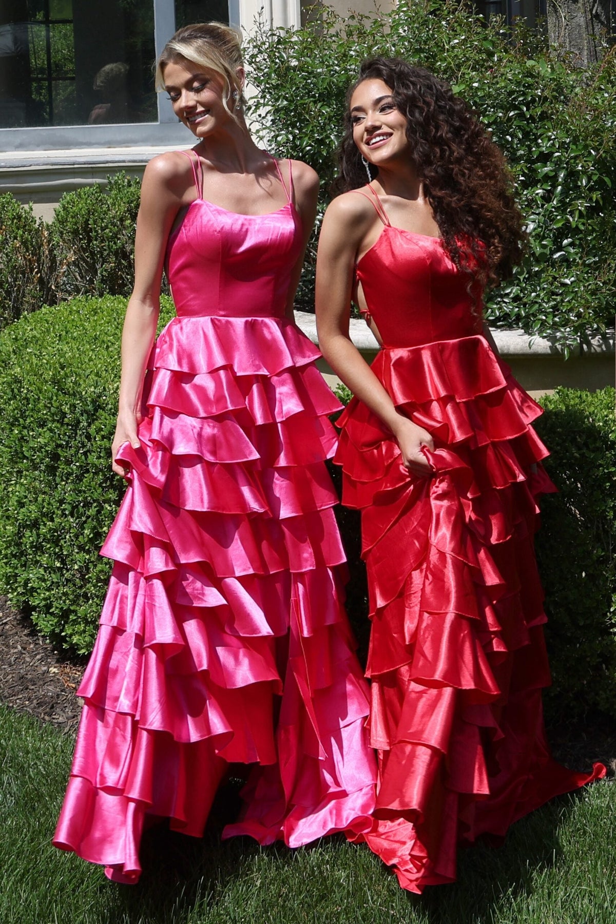 Jovani 48295 Tiered Satin Dress With Spaghetti Straps