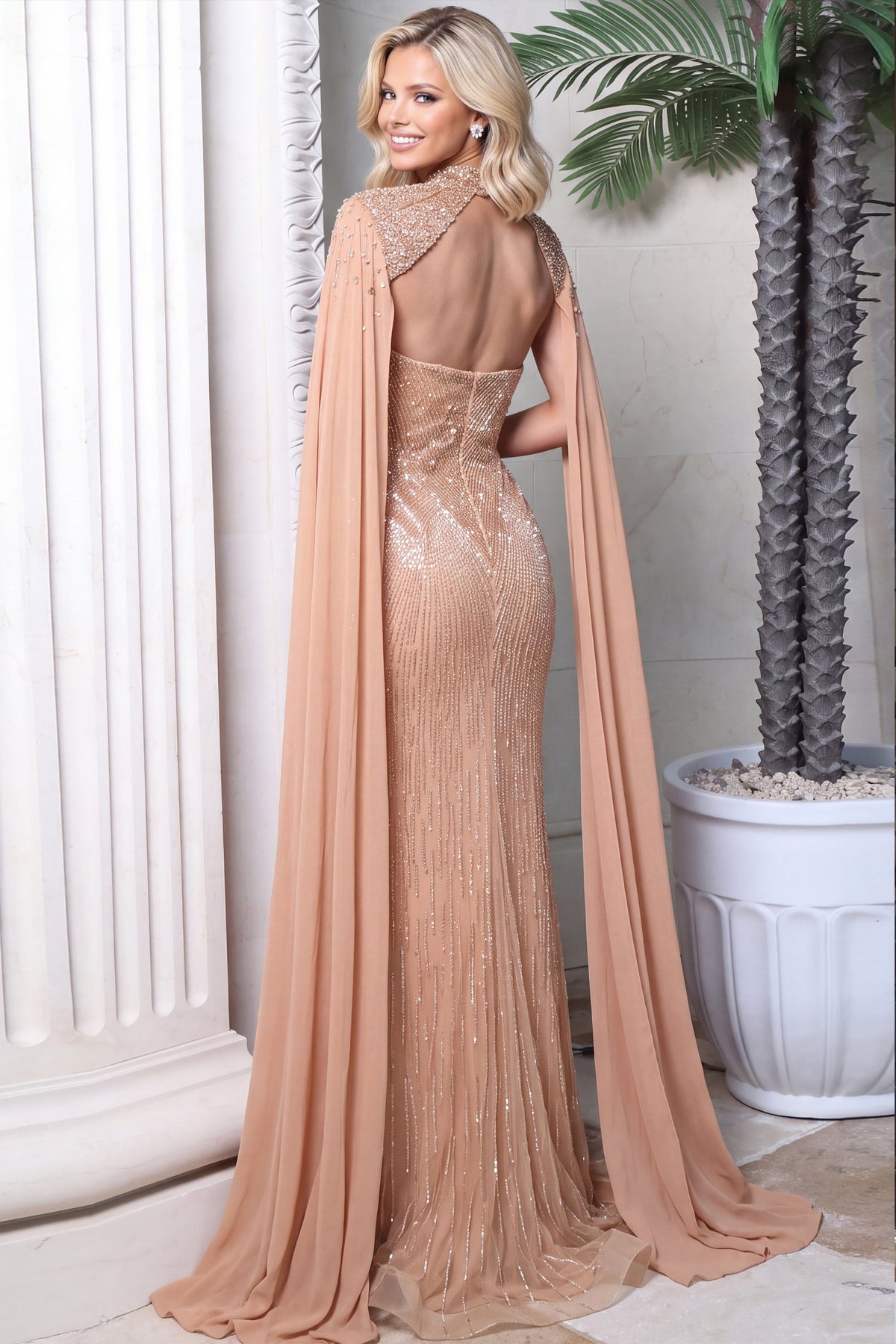 Jovani 53249 High Neck Beaded Illusion Mermaid Gown