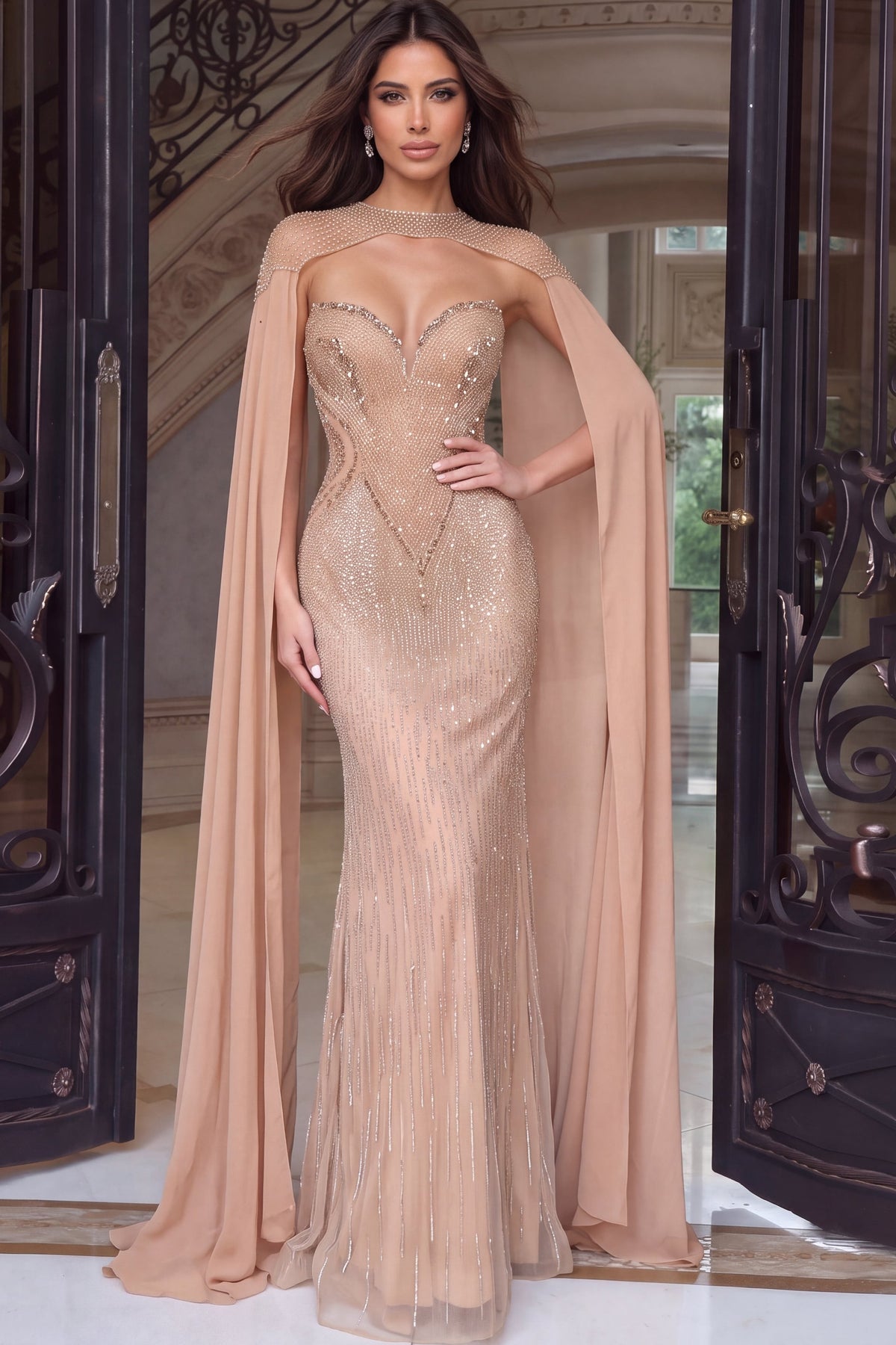 Jovani 53249 High Neck Beaded Illusion Mermaid Gown