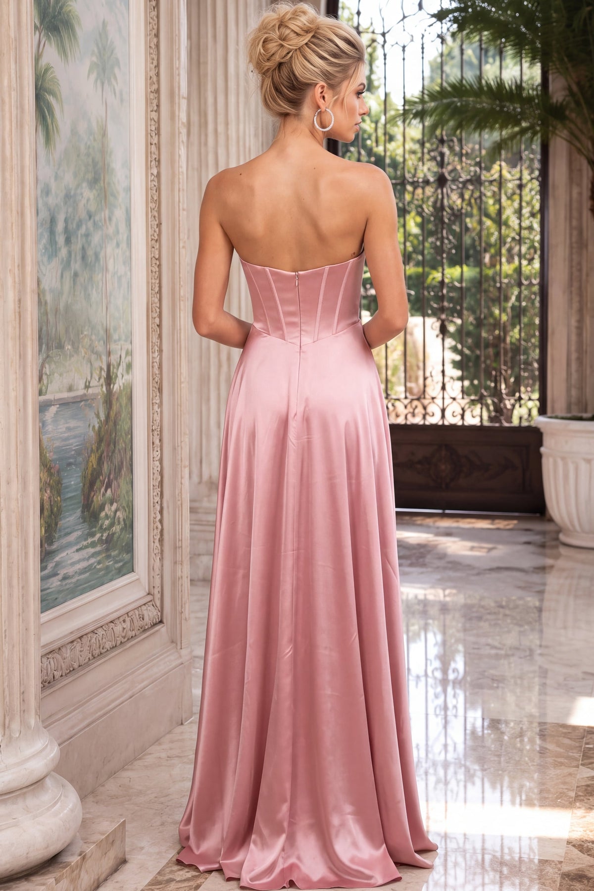 Jovani 53321 Blush Pink One-Shoulder Satin A Line Gown