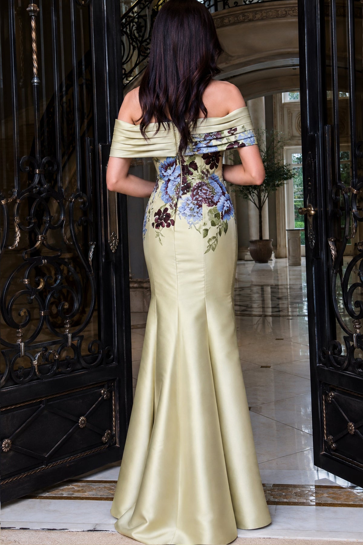 Jovani 53421 Floral Off Shoulder Mermaid Evening Gown