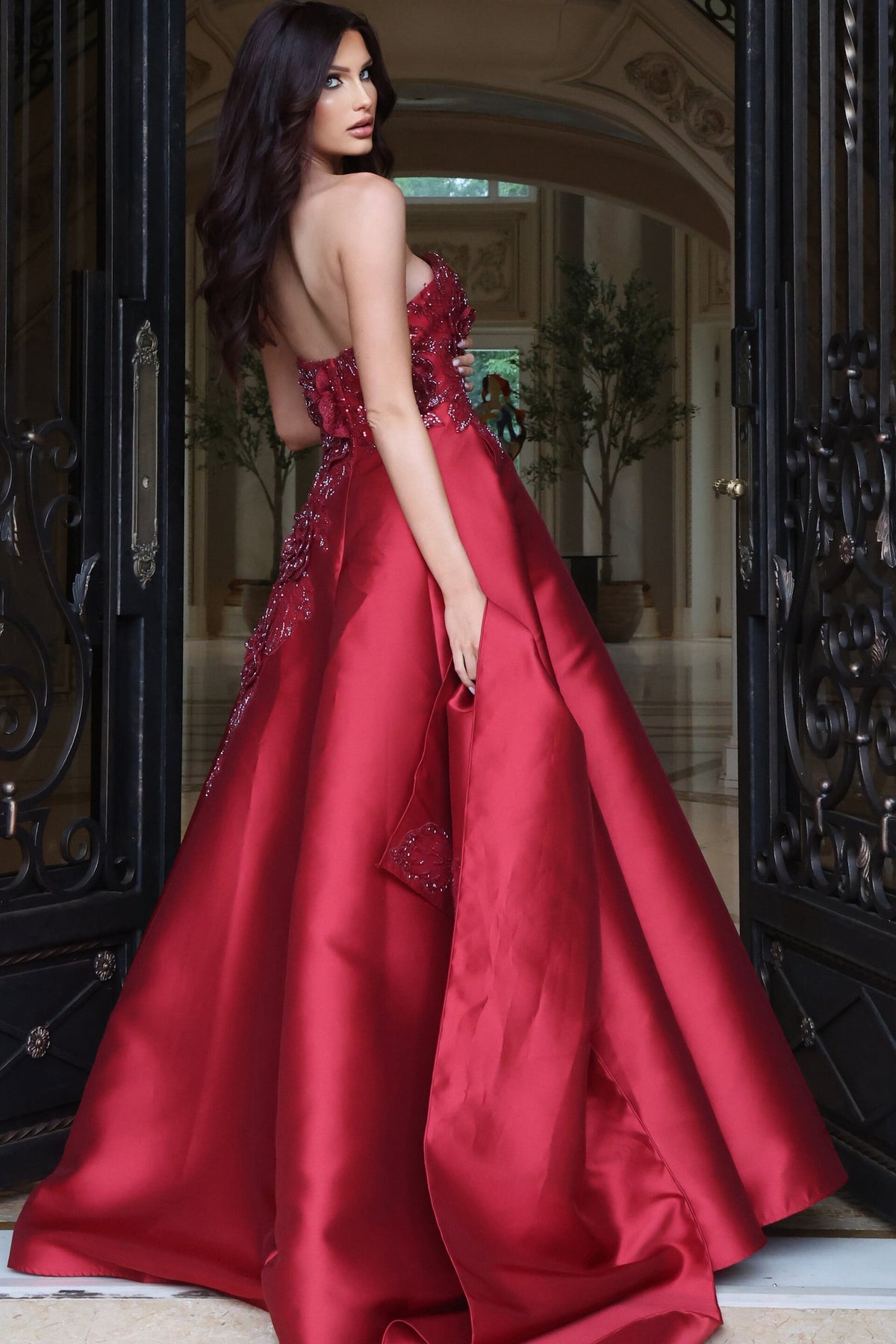 Jovani 53469 Strapless Floral Appliqué Ball Gown