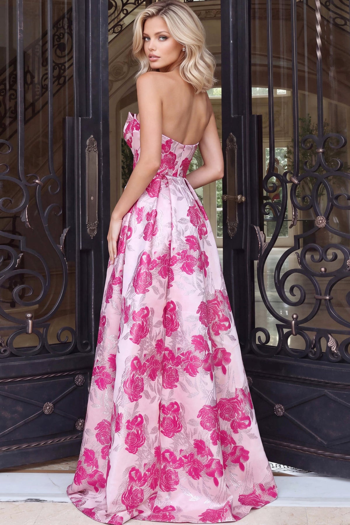 Jovani 53509 Sweetheart Bow Front Brocade Ball Gown