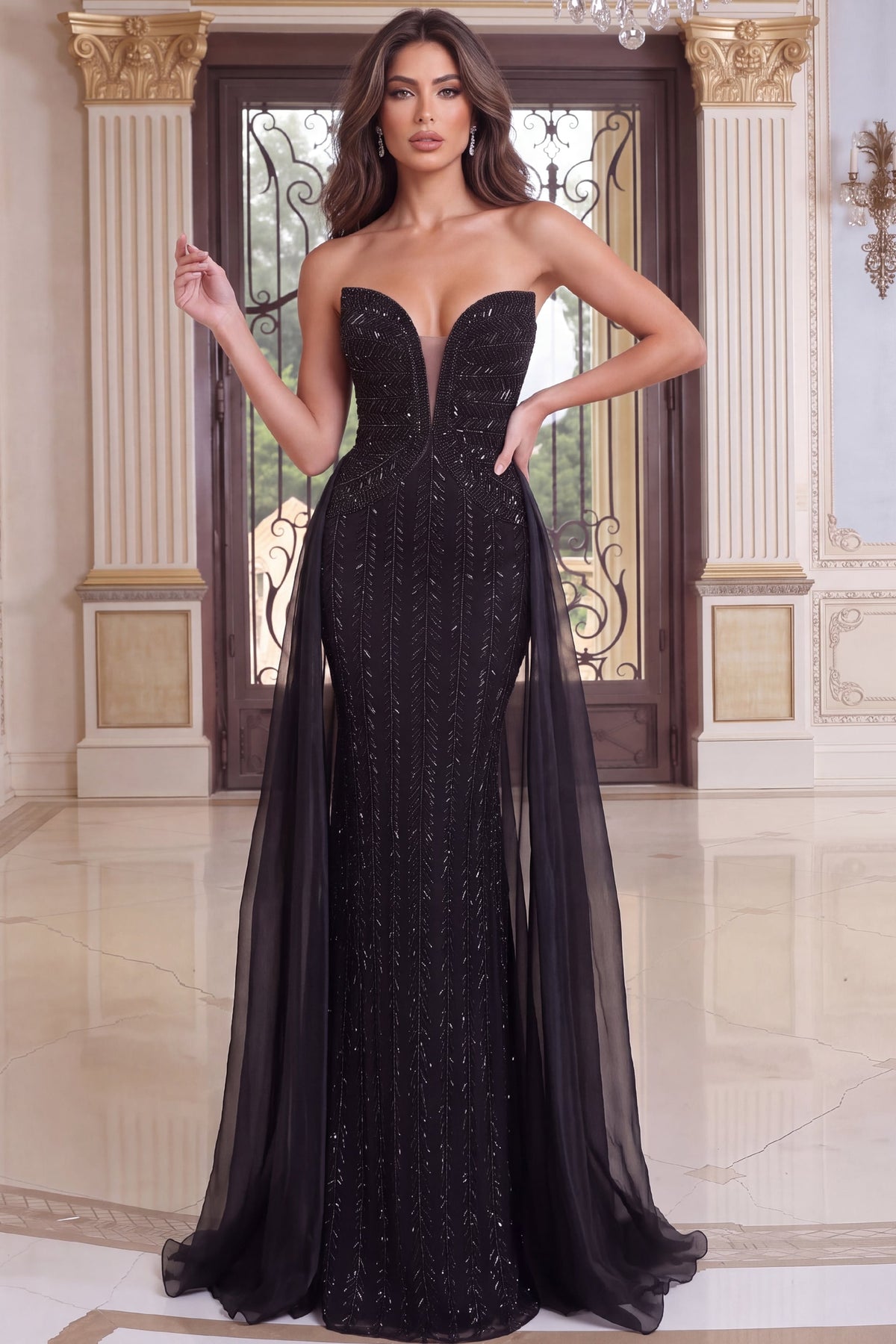 Jovani 53927 Strapless Plunging Beaded Mermaid Gown