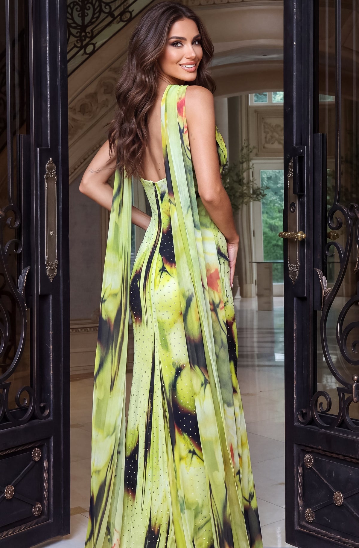 Jovani 54031 Strapless Floral Print Column Gown