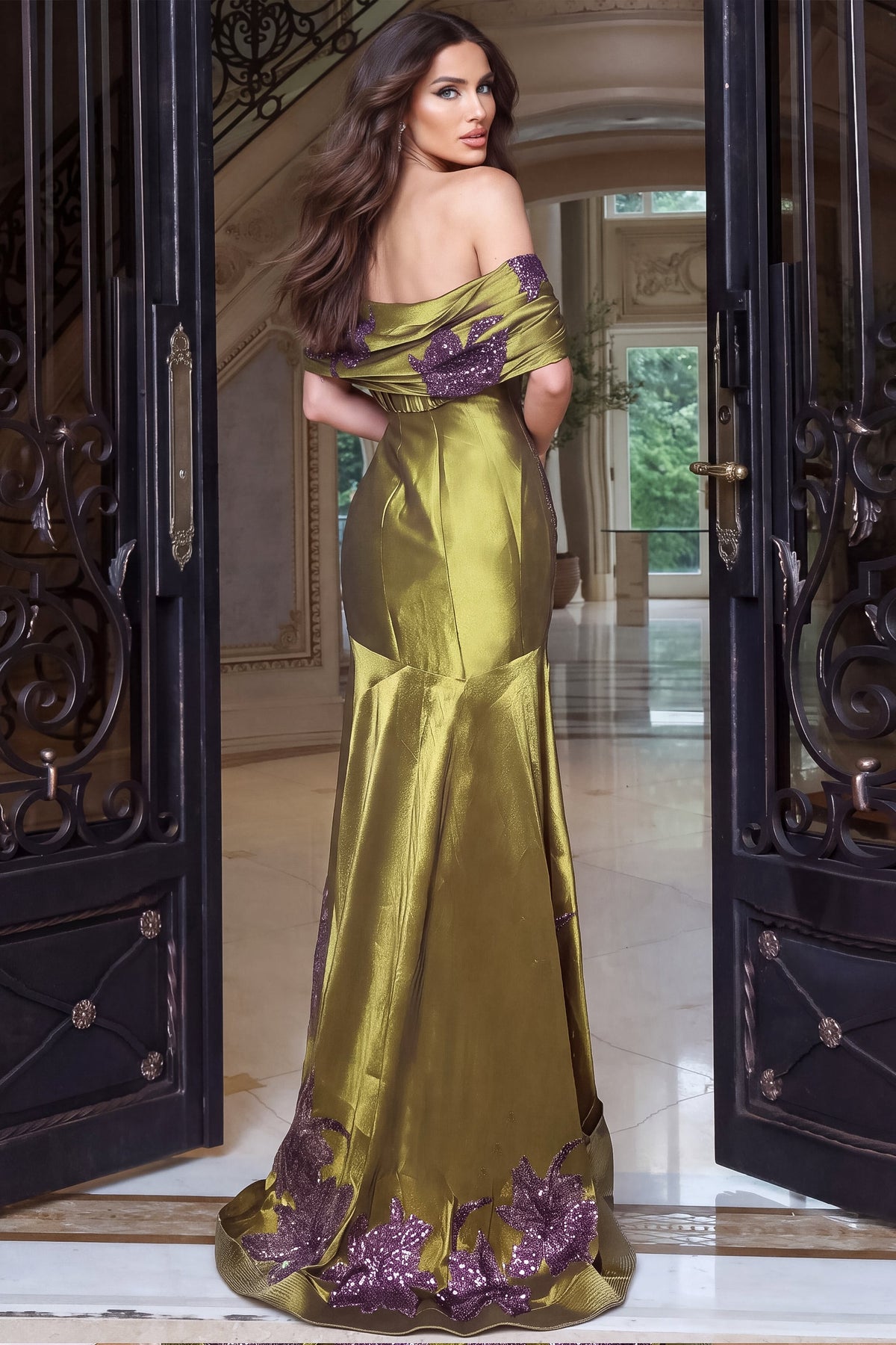 Jovani 54041 Floral Appliqued Mikado Mermaid Gown
