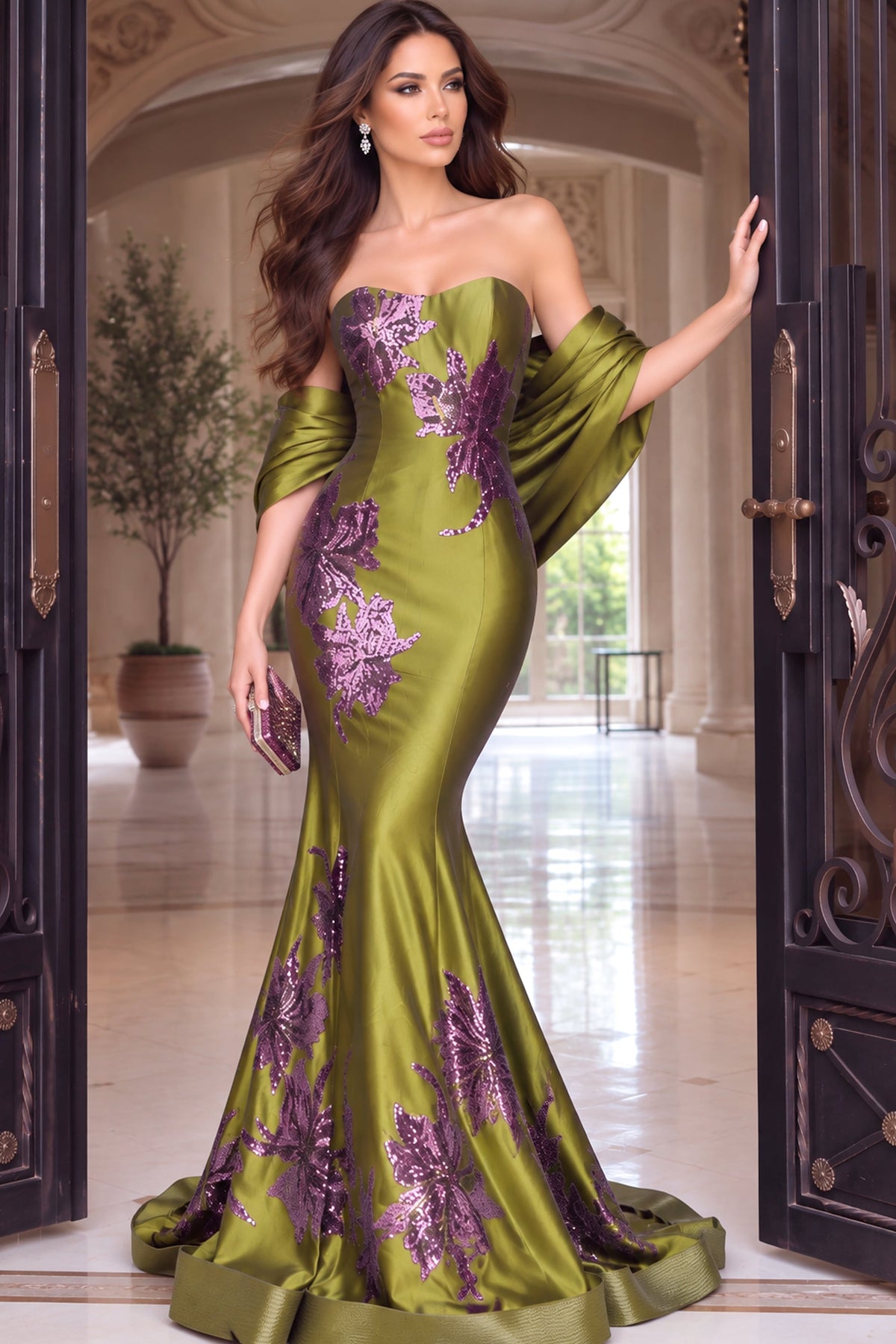 Jovani 54041 Floral Appliqued Mikado Mermaid Gown