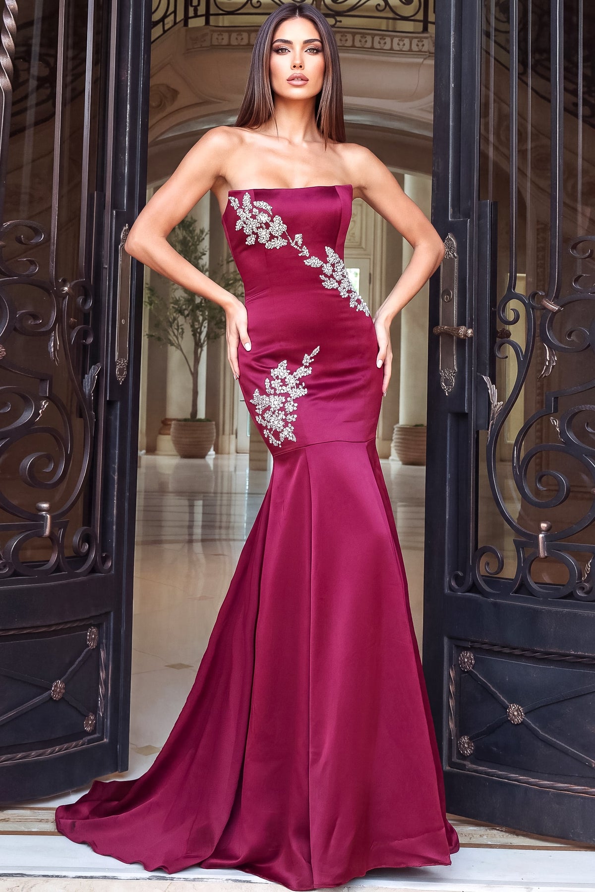 Jovani 54133 Strapless Beaded Appliqué Mermaid Gown