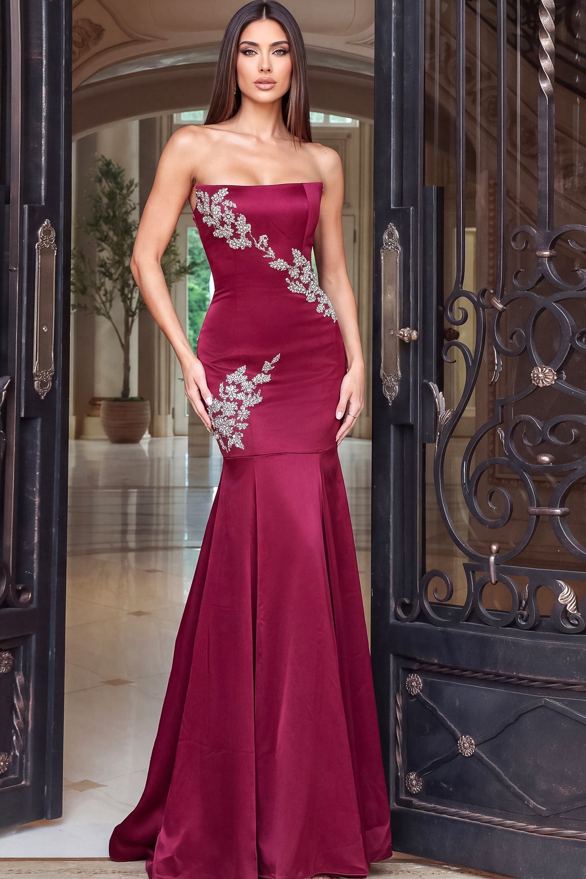 Jovani 54133 Strapless Beaded Appliqué Mermaid Gown
