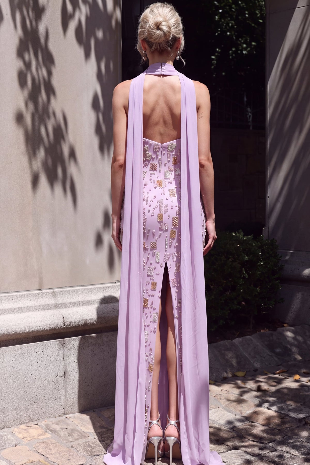 Jovani 54176 Beaded Column Gown With Cape Detail