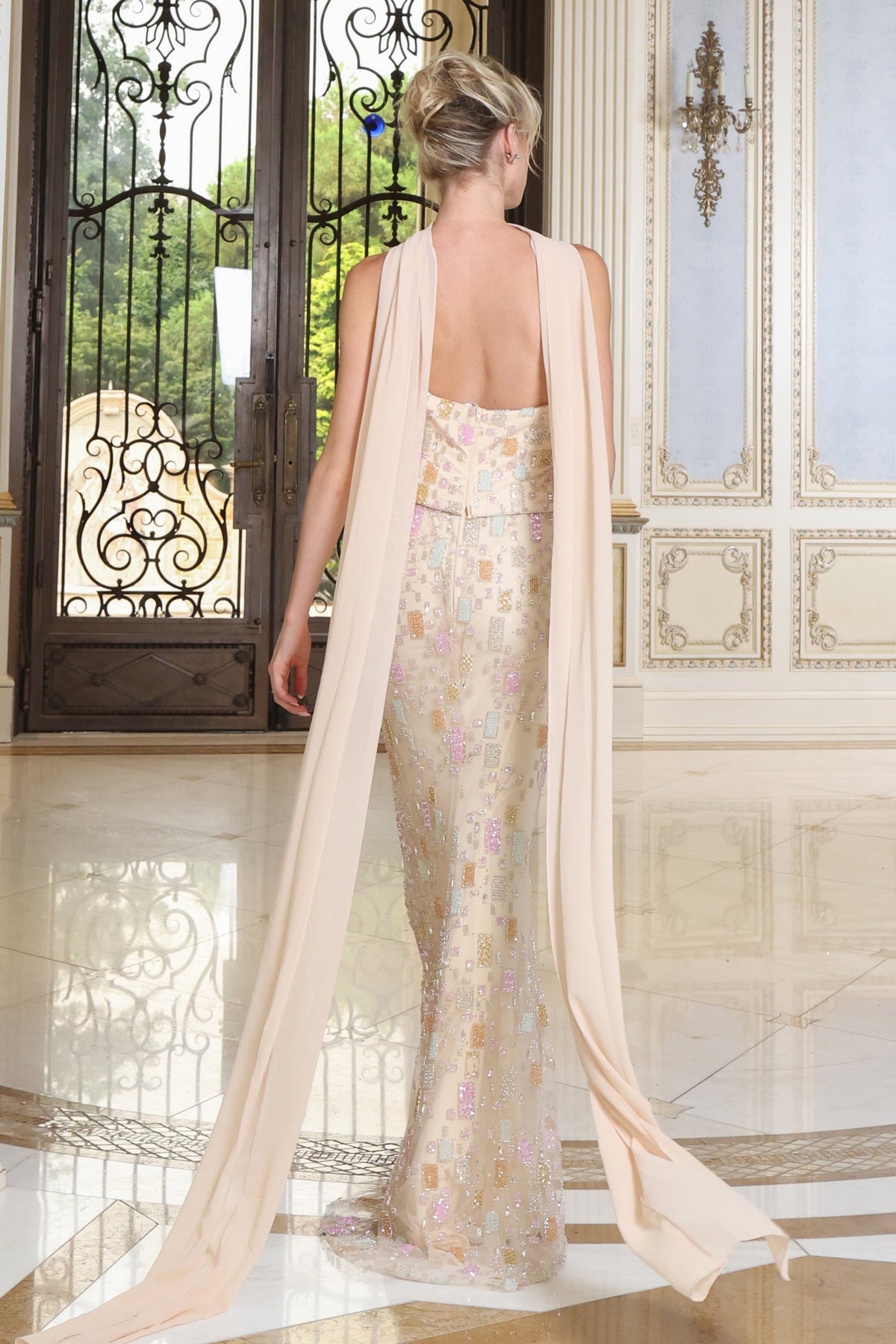 Jovani 54177 Beaded Column Gown With Cape
