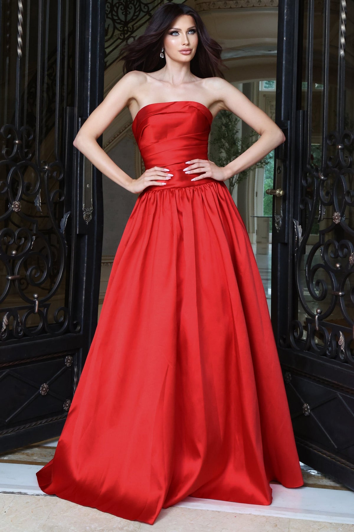 Jovani 55100 Strapless Ball Gown With Pleated Satin Bodice