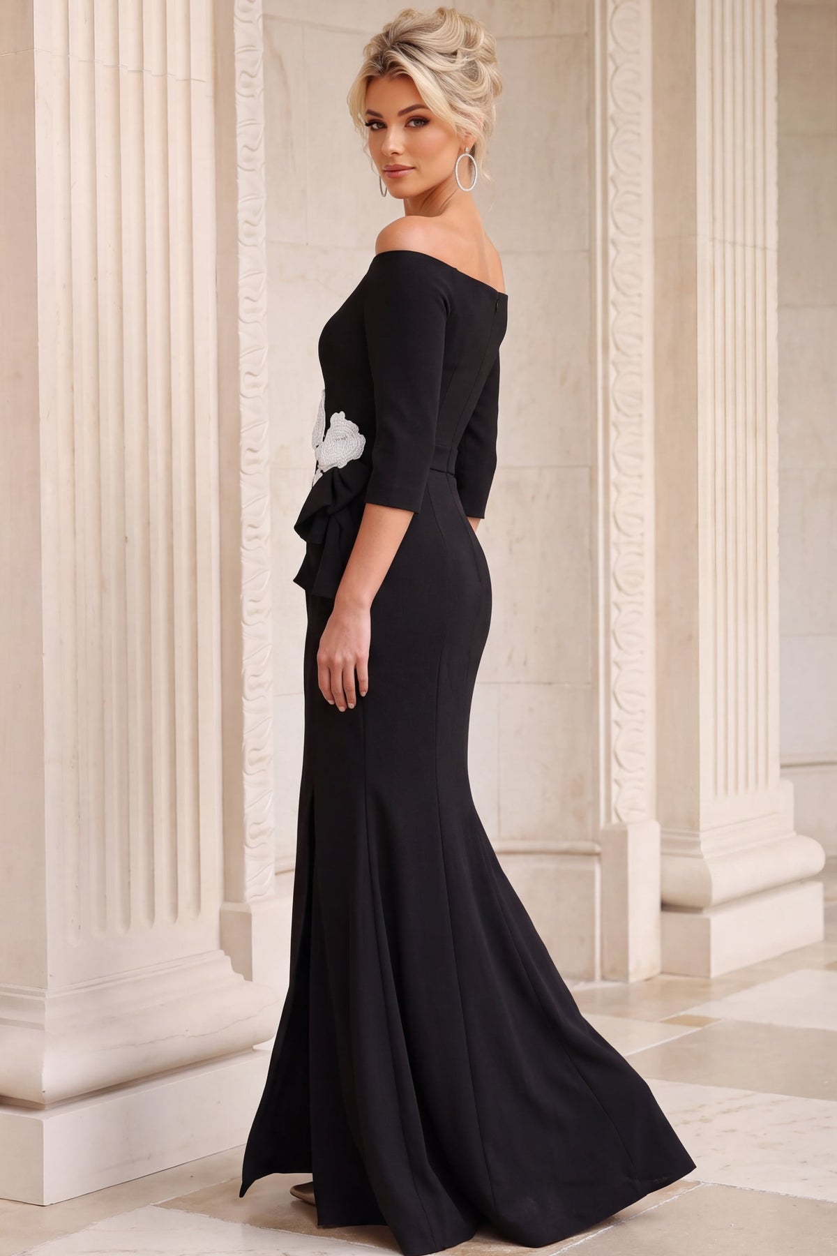 Jovani 55617 Crepe Mermaid Gown With Cascade Ruffle