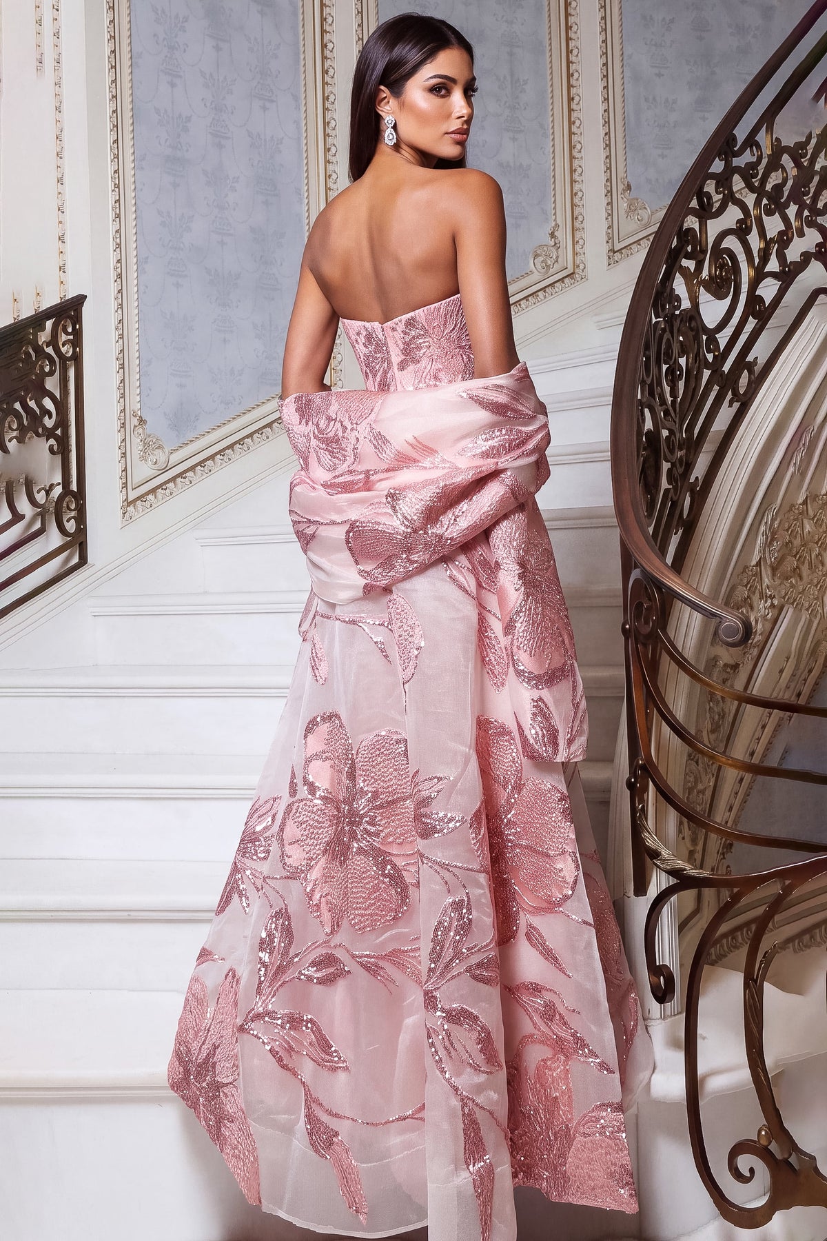 Jovani 55687 Strapless Sequin Floral A Line Evening Gown