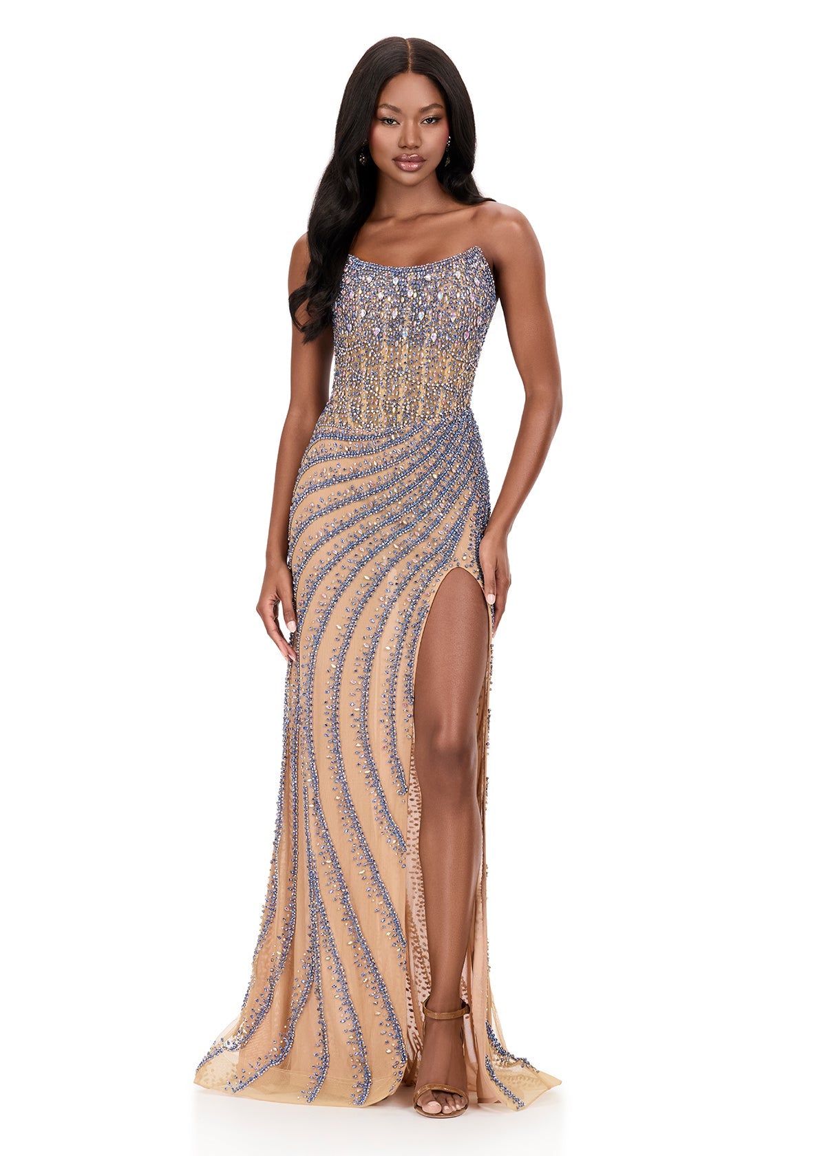 ASHLEYlauren Dress ASHLEYlauren 12328 - Crystal Beading Gown with Corset Bustier