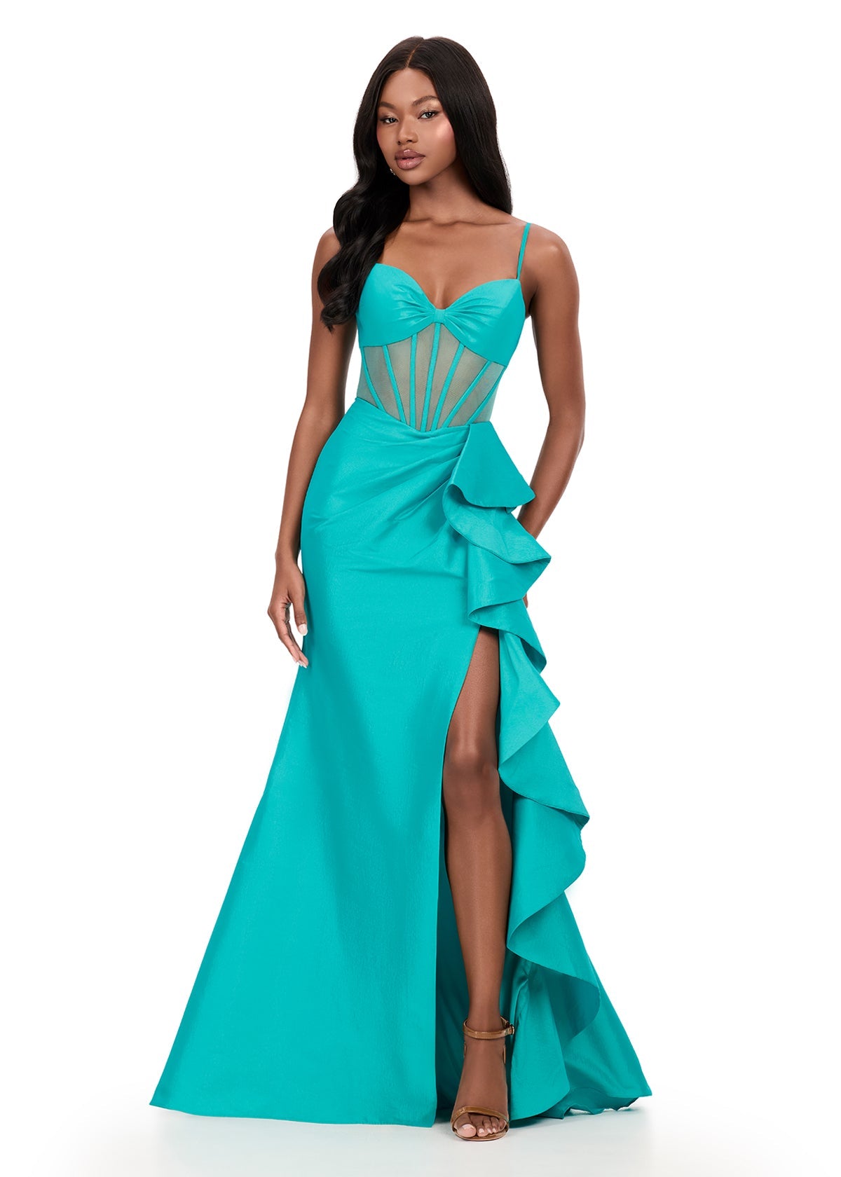 ASHLEYlauren Dress ASHLEYlauren Style 12213 - Taffeta Prom Dress with Boning Corset