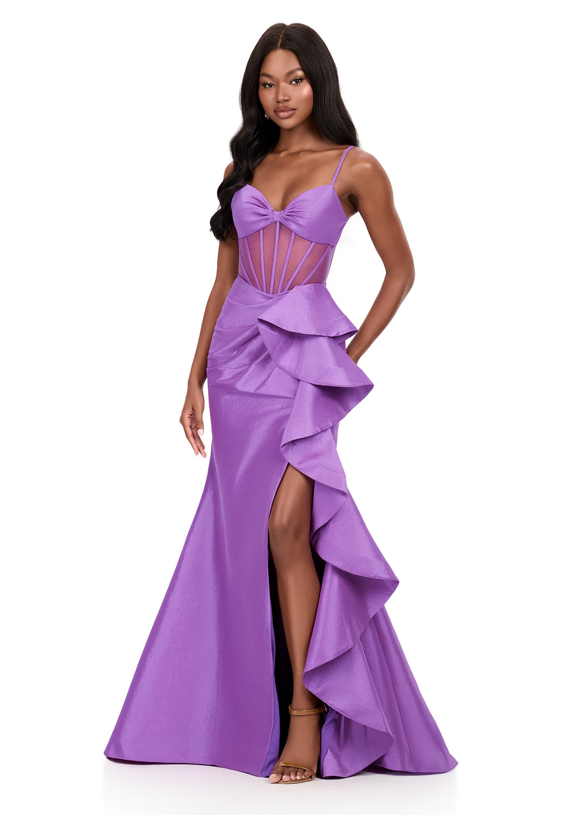 ASHLEYlauren Dress ASHLEYlauren Style 12213 - Taffeta Prom Dress with Boning Corset