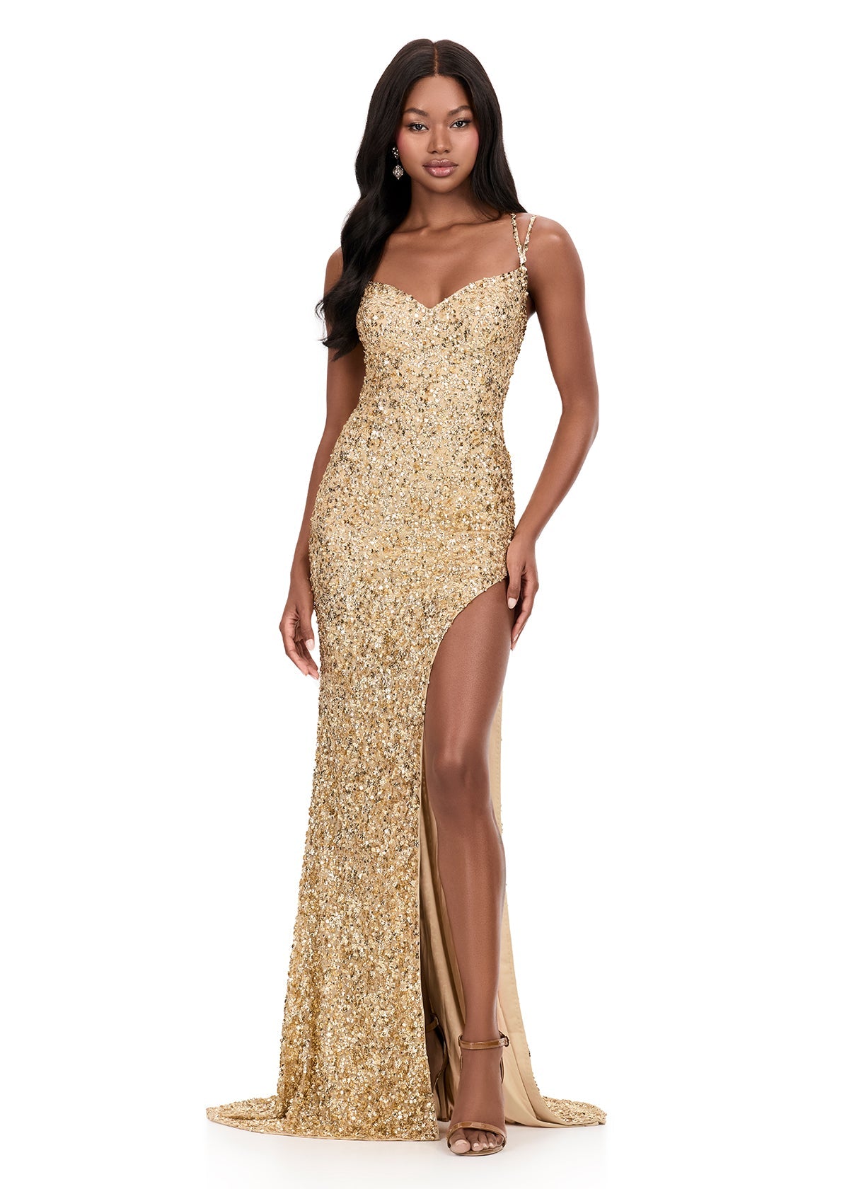 ASHLEYlauren Dress ASHLEYlauren Style 12217 - Fully Beaded Dress with Lace Up Back