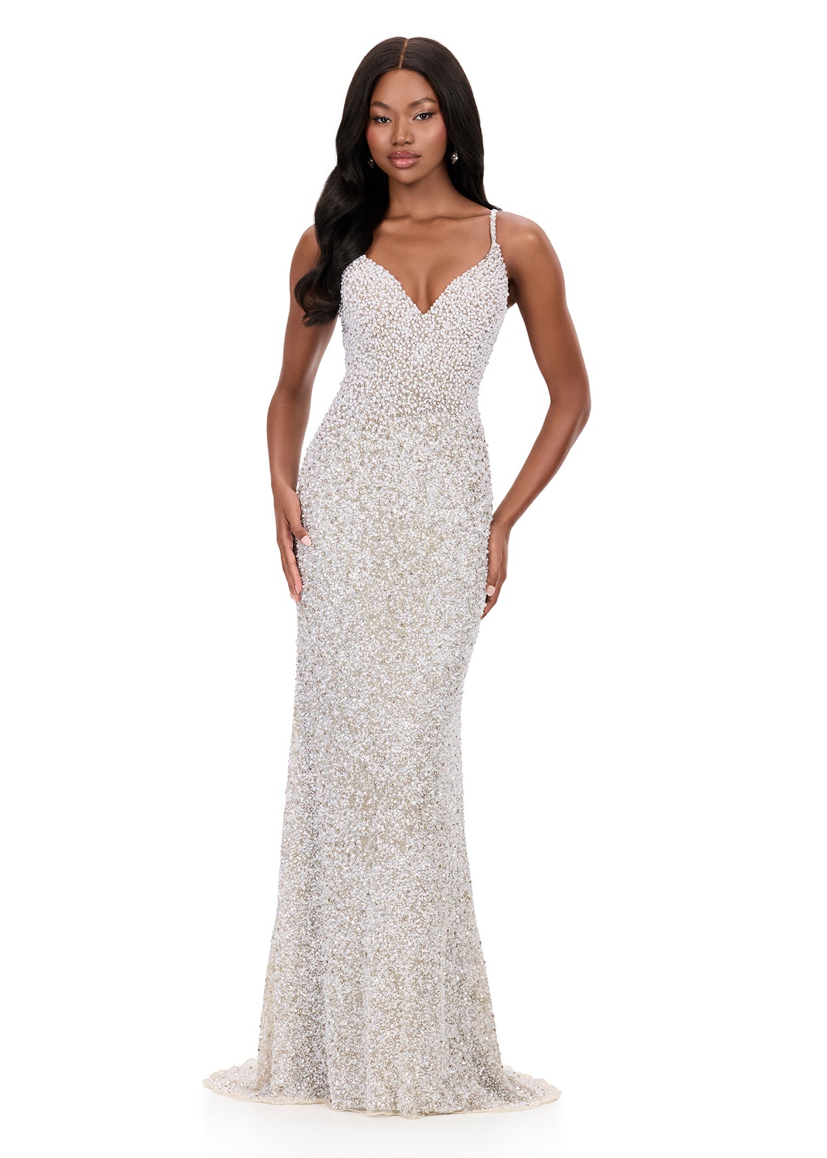 ASHLEYlauren Dress ASHLEYlauren Style 12244 - Fully Beaded Pageant Dress with V-Neckline