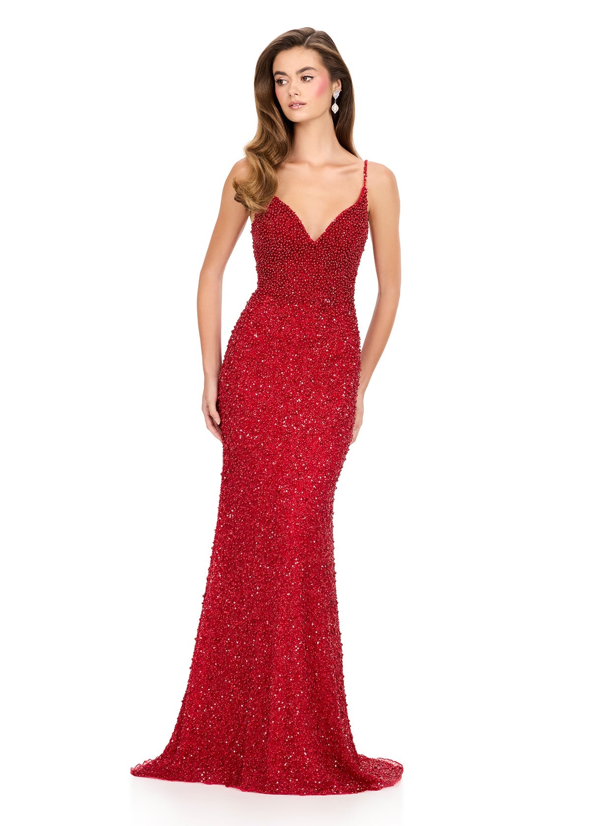 ASHLEYlauren Dress ASHLEYlauren Style 12244 - Fully Beaded Pageant Dress with V-Neckline