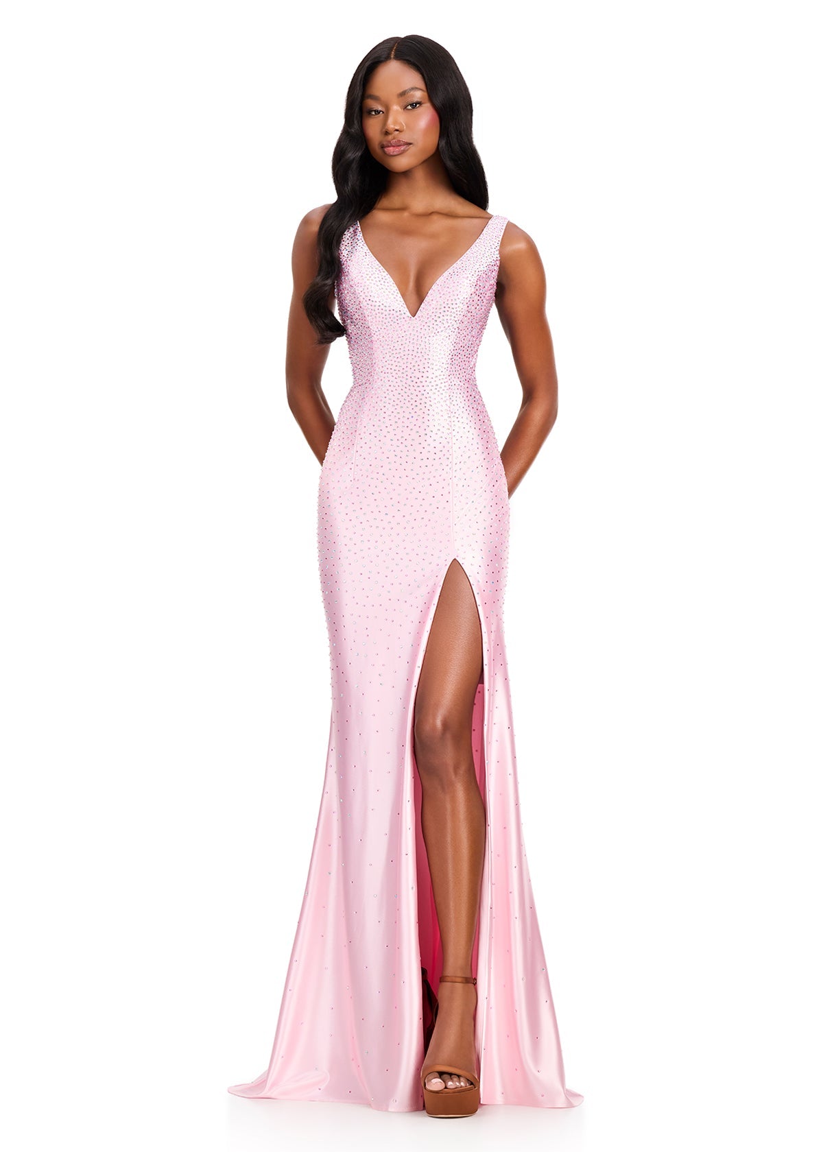 ASHLEYlauren Dress ASHLEYlauren Style 12419 - Open Back Prom Dress with Hot Stones
