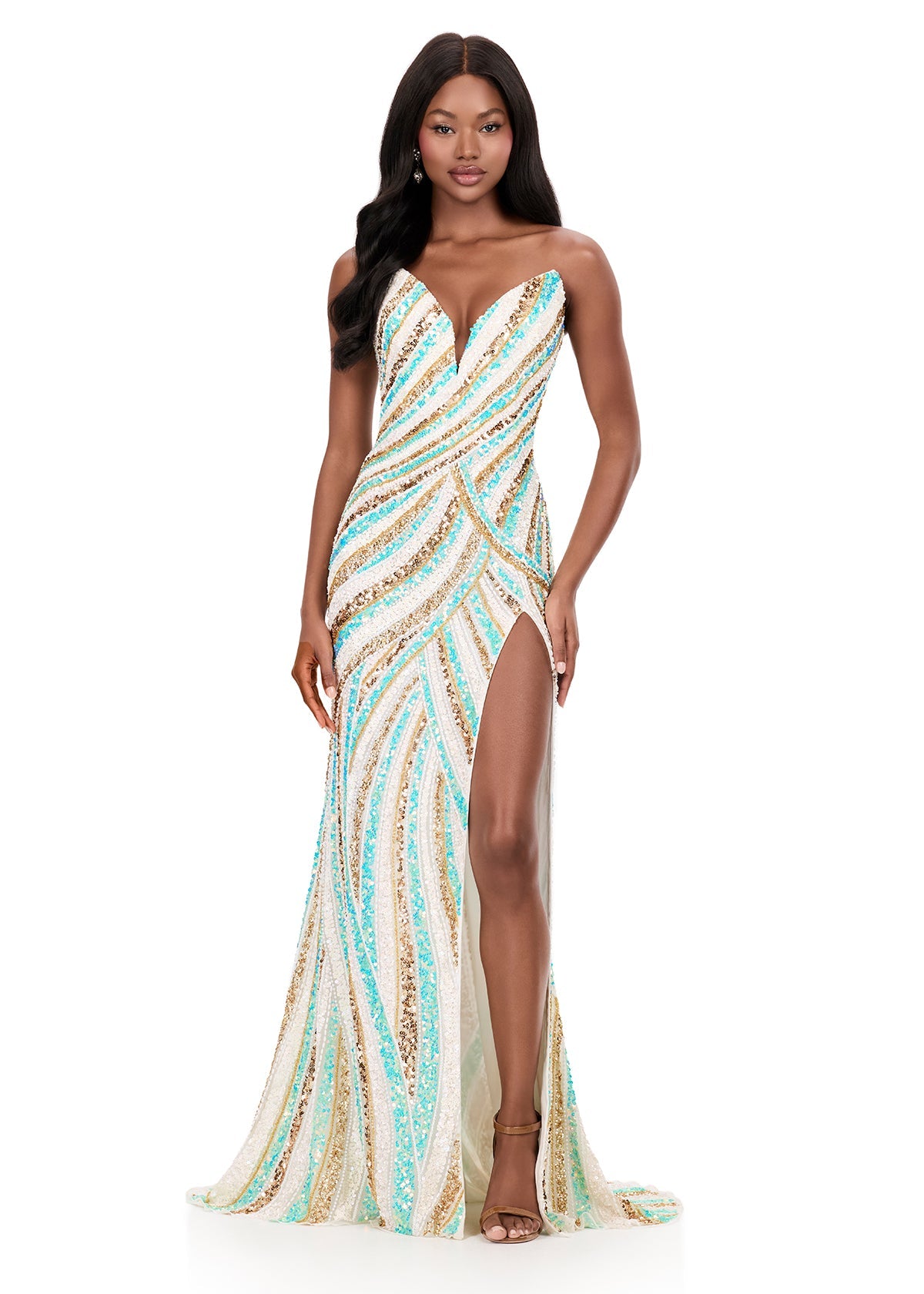 ASHLEYlauren Dresses 00 / Aqua/Ivory ASHLEYlauren 12218