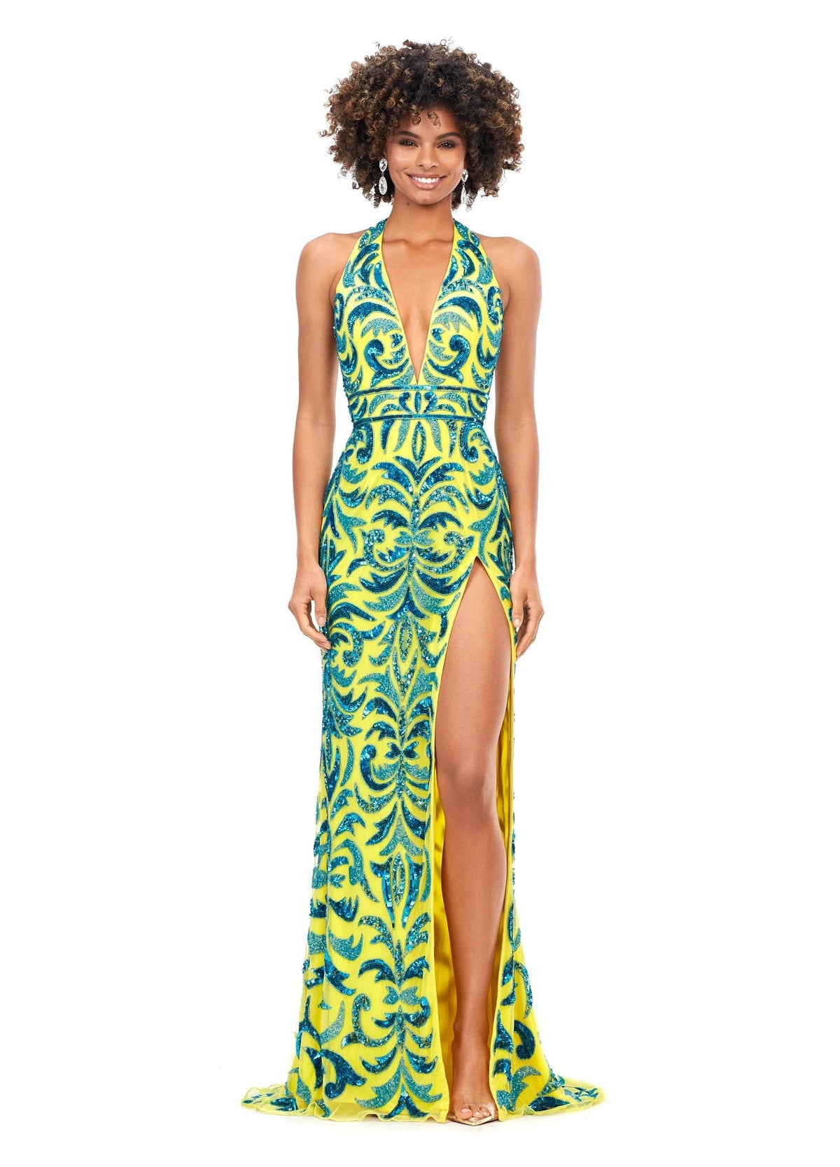 ASHLEYlauren Dresses 4 / Turquoise/Yellow ASHLEYlauren 11283