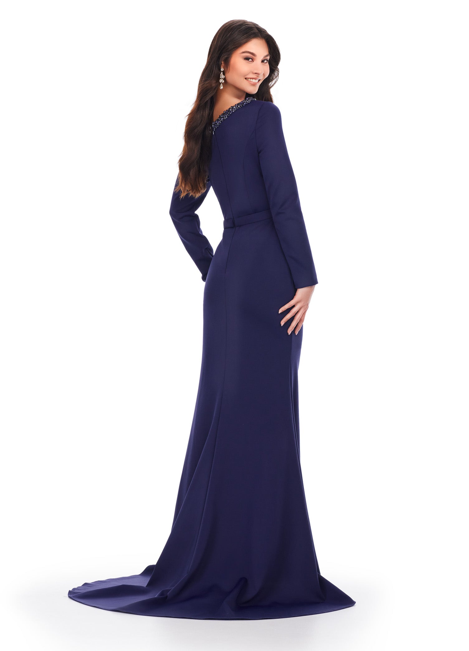 ASHLEYlauren Evening Dress 0 Ashley Lauren 11450 - Beaded Trim Asymmetric Evening Gown