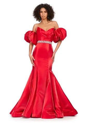 ASHLEYlauren Prom Dress ASHLEYlauren 11419 Strapless Satin Gown with Oversized Puff Sleeves