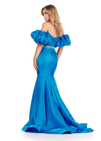 ASHLEYlauren Prom Dress ASHLEYlauren 11419 Strapless Satin Gown with Oversized Puff Sleeves