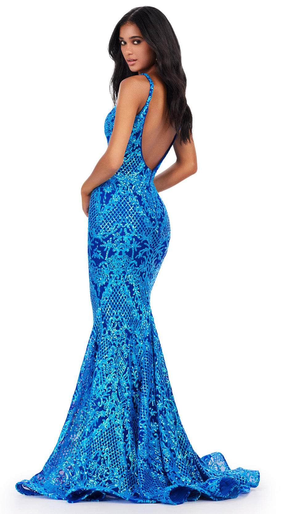 ASHLEYlauren Prom Dress ASHLEYlauren 11466 Spaghetti Strap V-Neck Stretch Sequin Gown with Low Back