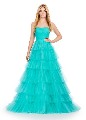 ASHLEYlauren Prom Dress ASHLEYlauren 11621 Strapless Tiered Tulle Ball Gown