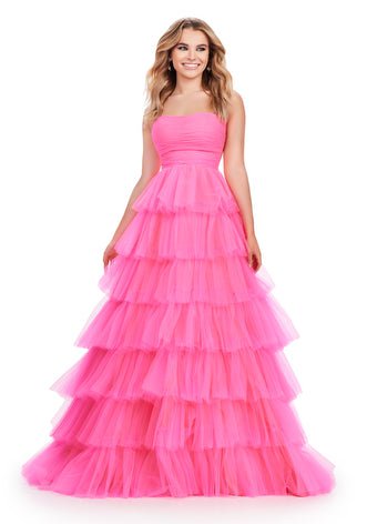 ASHLEYlauren Prom Dress ASHLEYlauren 11621 Strapless Tiered Tulle Ball Gown