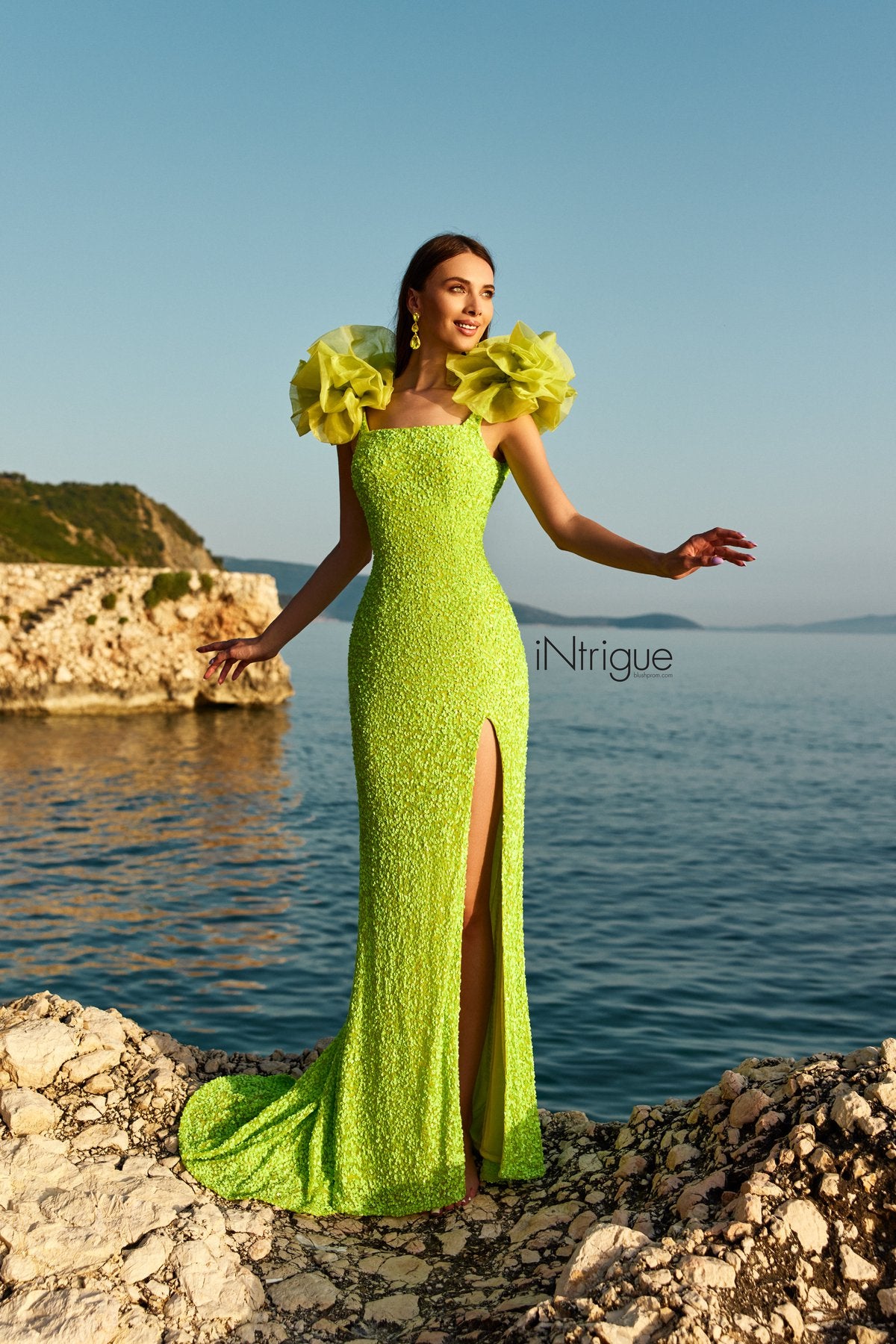 intrigue prom dresses INTRIGUE 91039 Apple Green Sequin Sheath Dress Apple Green / 6