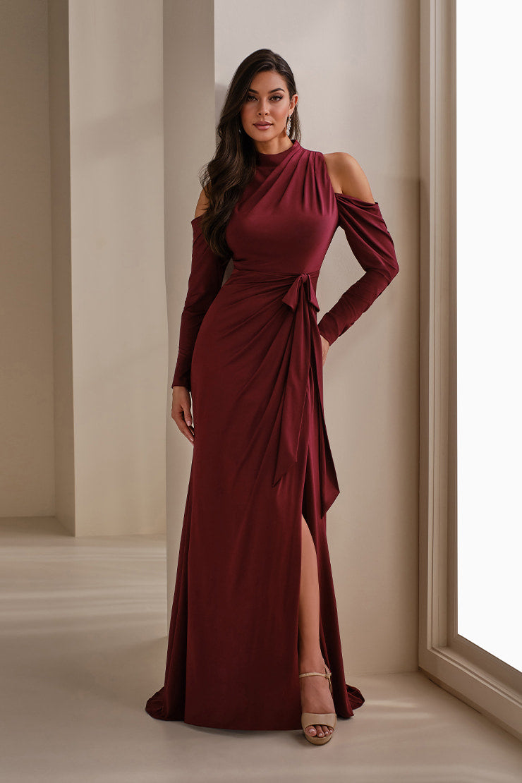 Cameron Blake Mother of the Bride Cameron Blake CB912 Cold-Shoulder High Neck Jersey Sheath Mother of the Bride Dress