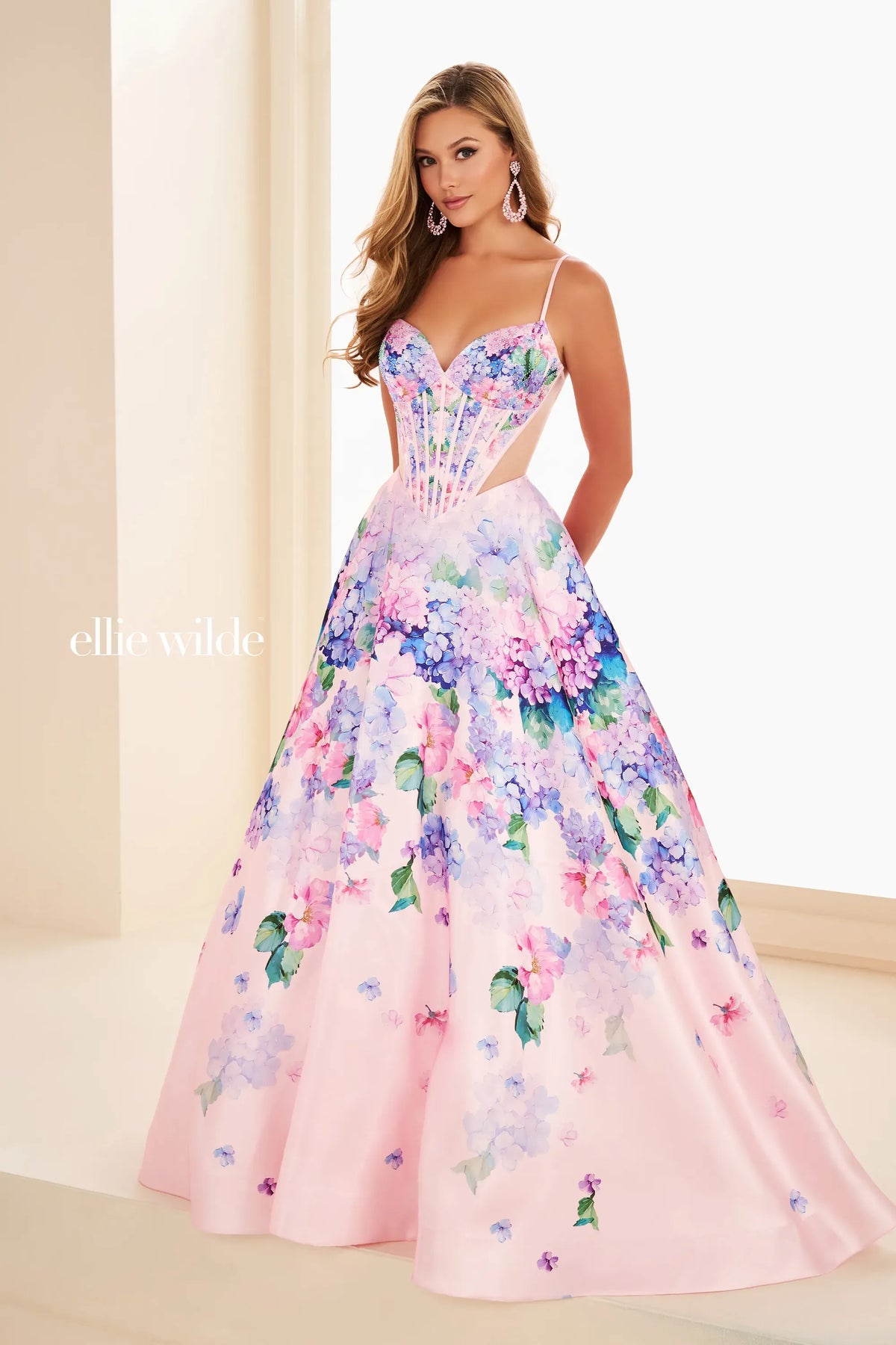 Ellie Wilde Prom Dress Light Pink/Multi / 00 Ellie Wilde EW37004