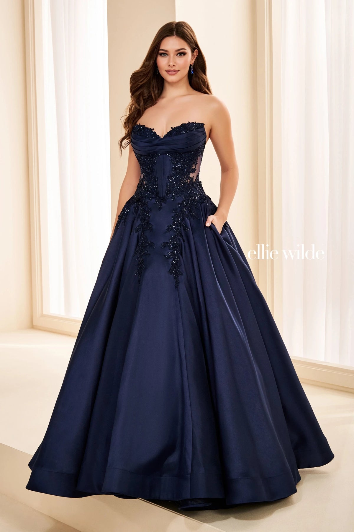 Ellie Wilde Prom Dress Navy Blue / 00 Ellie Wilde EW37082
