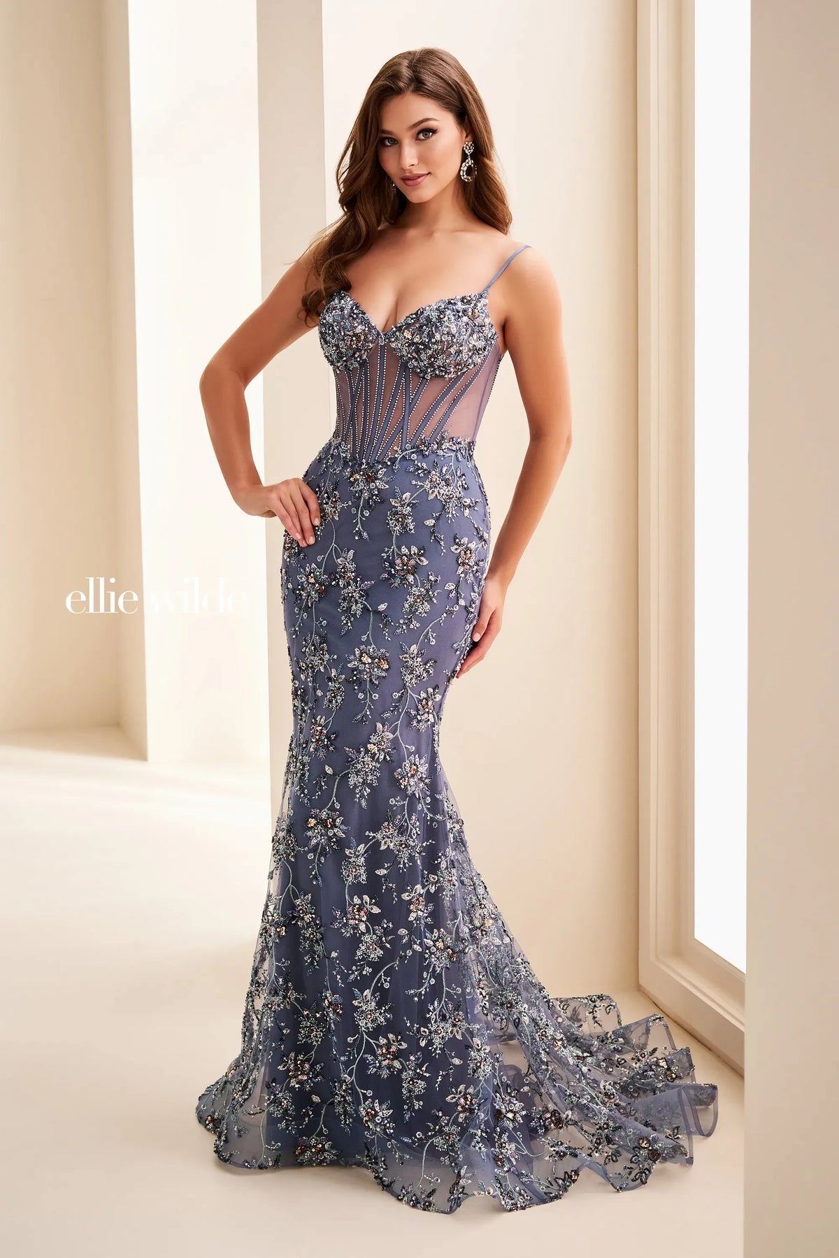 Ellie Wilde Prom Dress Slate/Multi / 00 Ellie Wilde EW37058