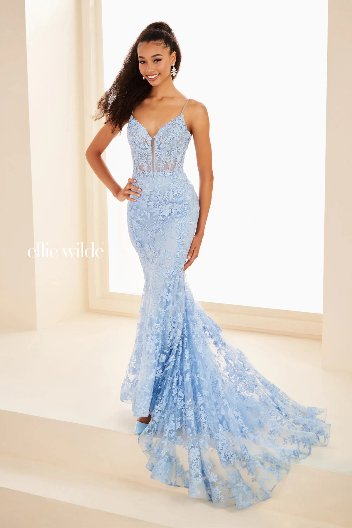 Ellie Wilde EW37027 Light Blue Mermaid prom dress