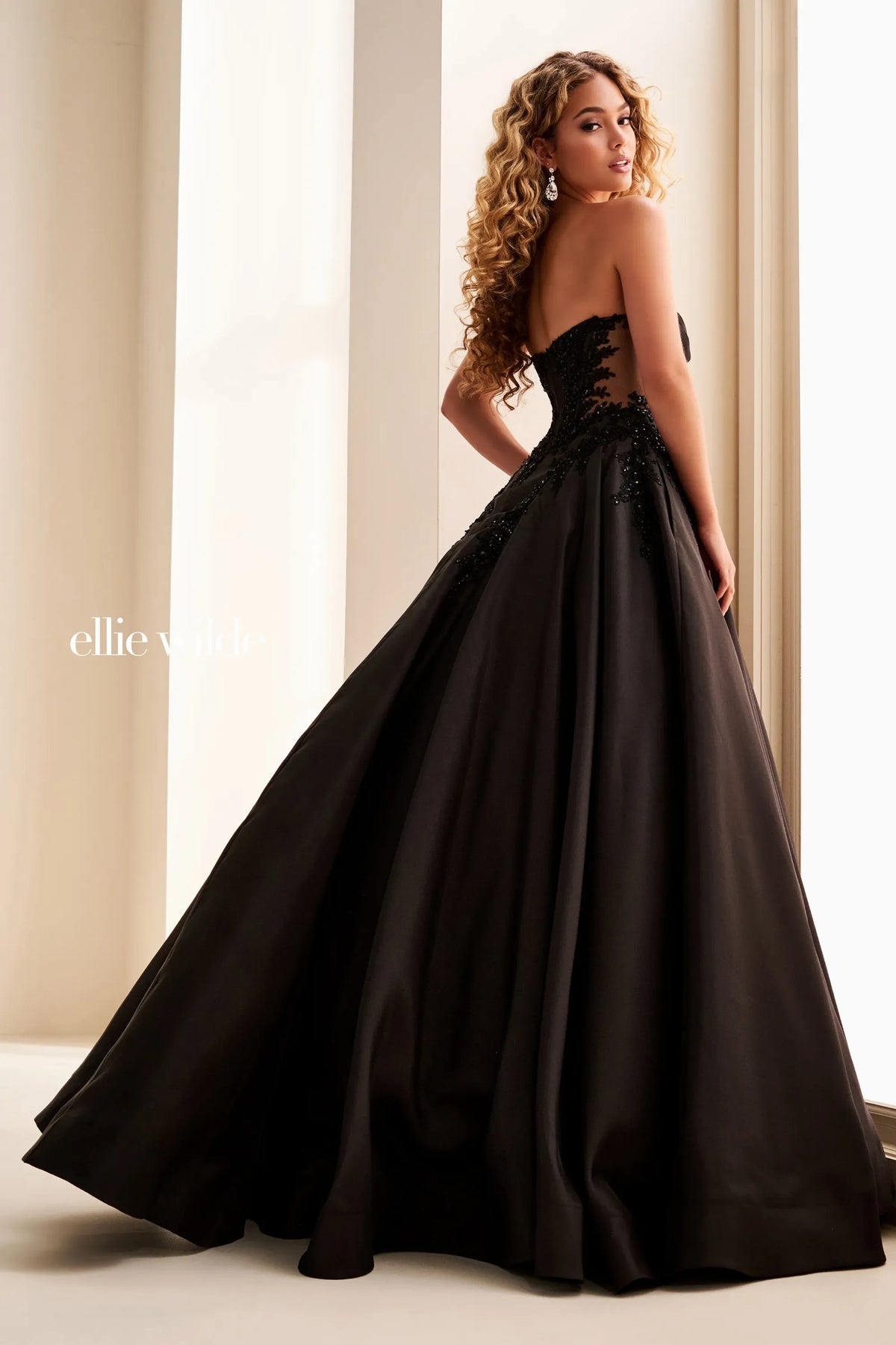 Ellie Wilde EW37082 Black Ball Gown prom dress