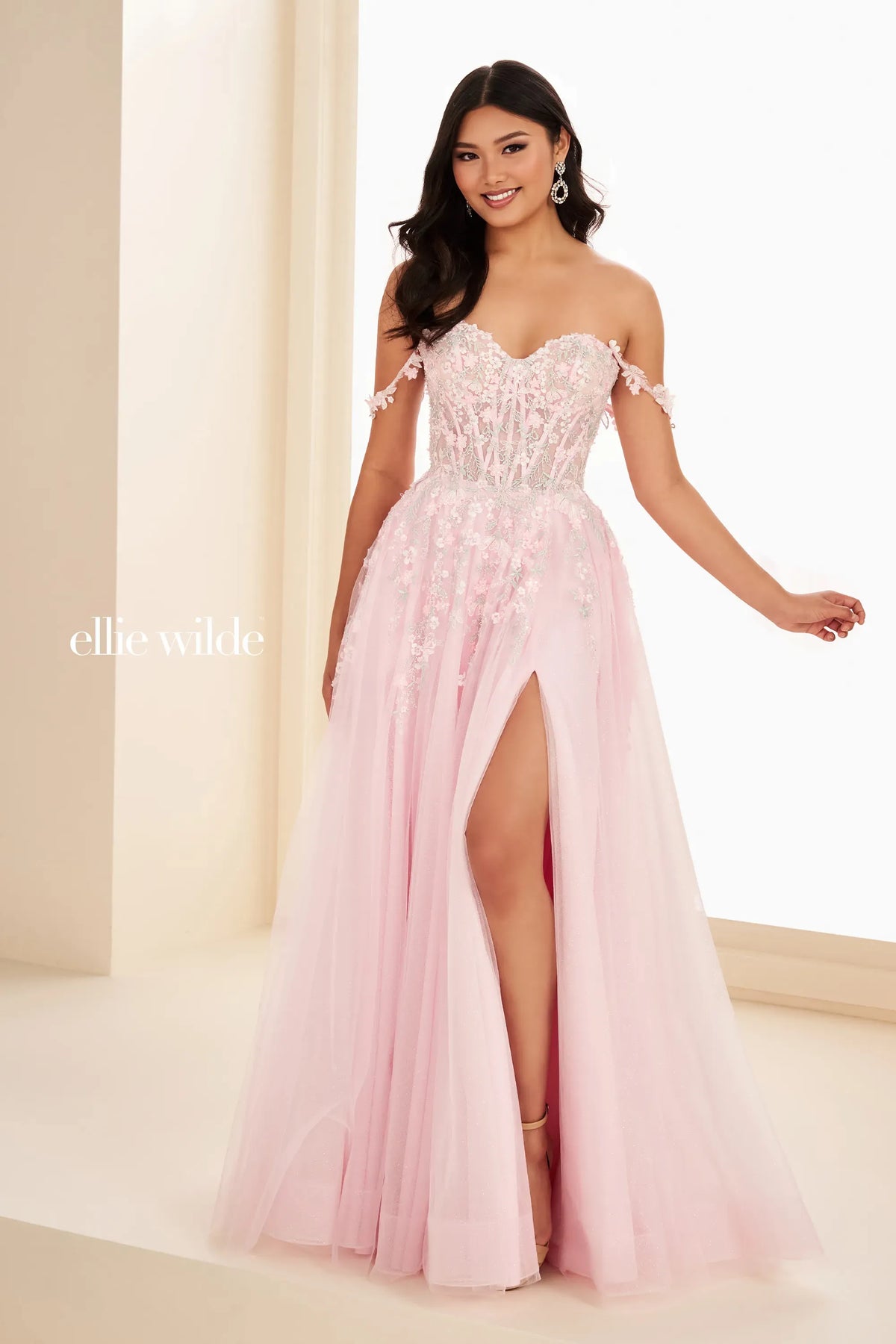Ellie Wilde EW37094 Fairy Pink A-Line prom dress