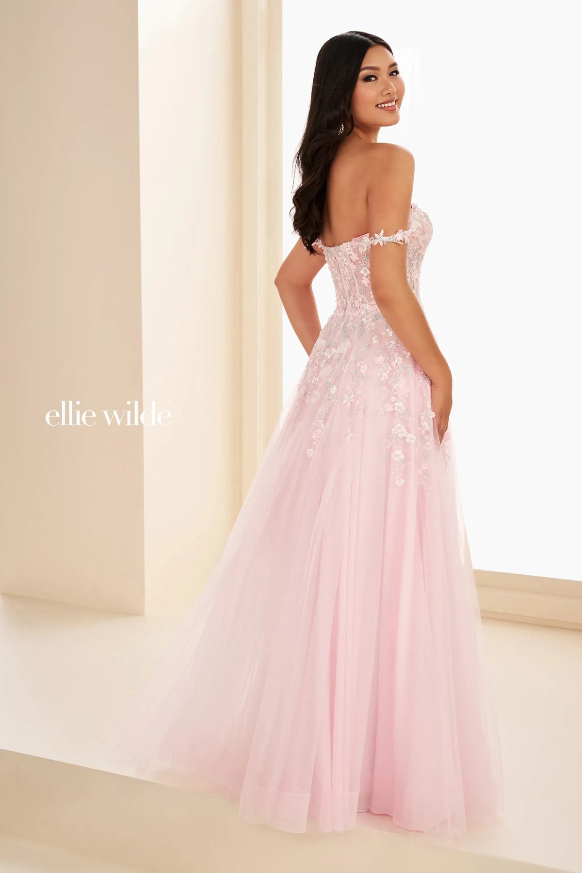 Ellie Wilde EW37094 Fairy Pink A-Line prom dress