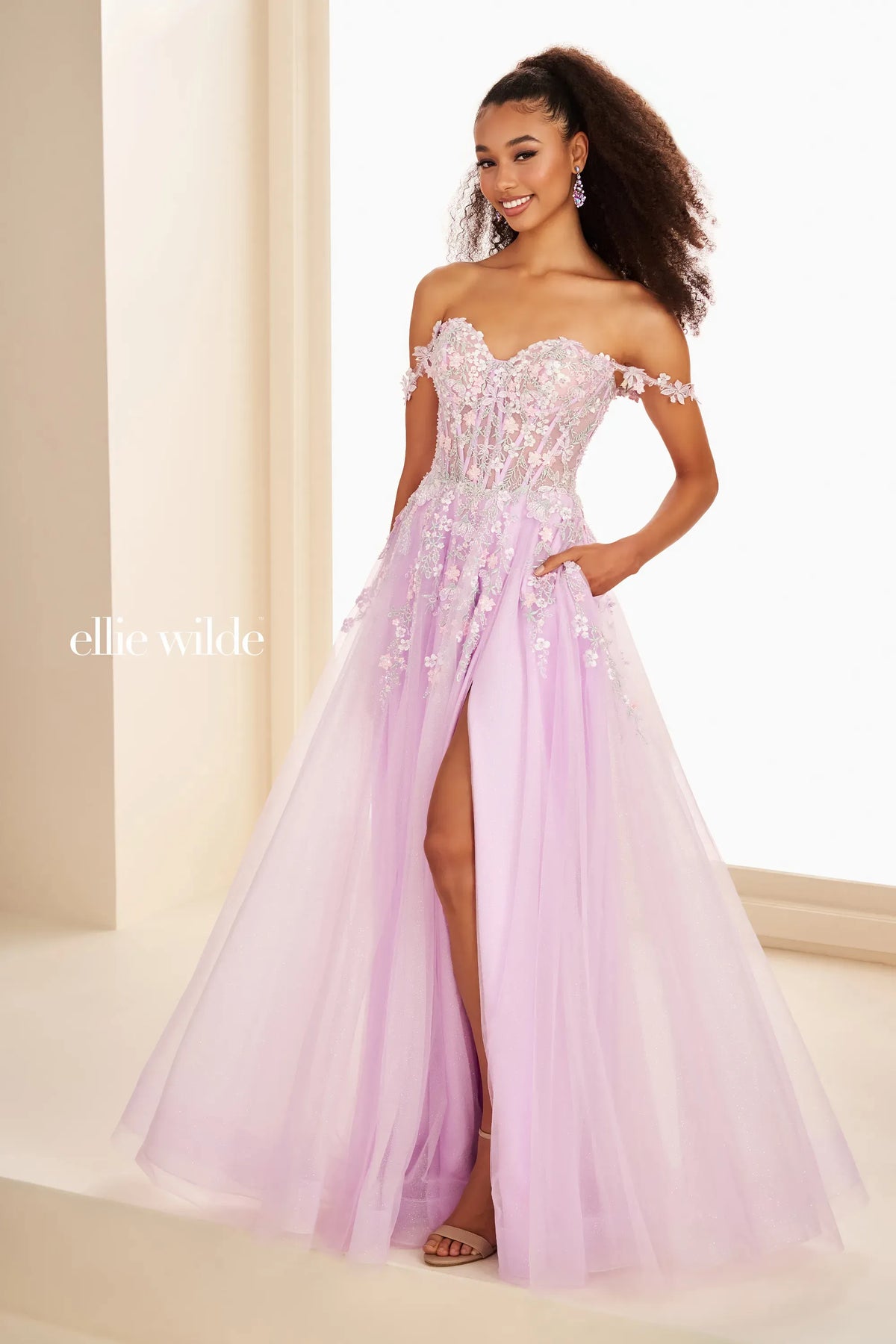 Ellie Wilde EW37094 Lilac A-Line prom dress