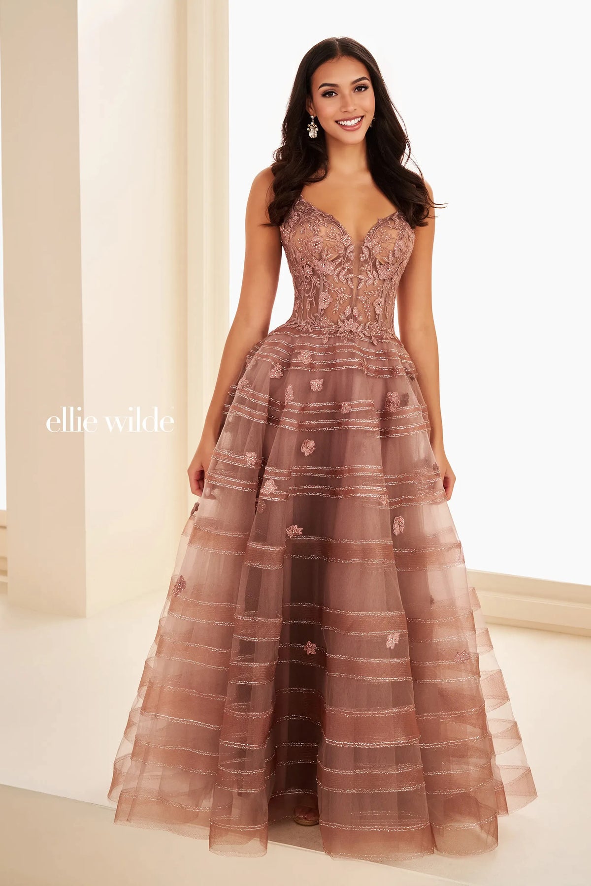 Ellie Wilde EW37097 Espresso Ball Gown prom dress