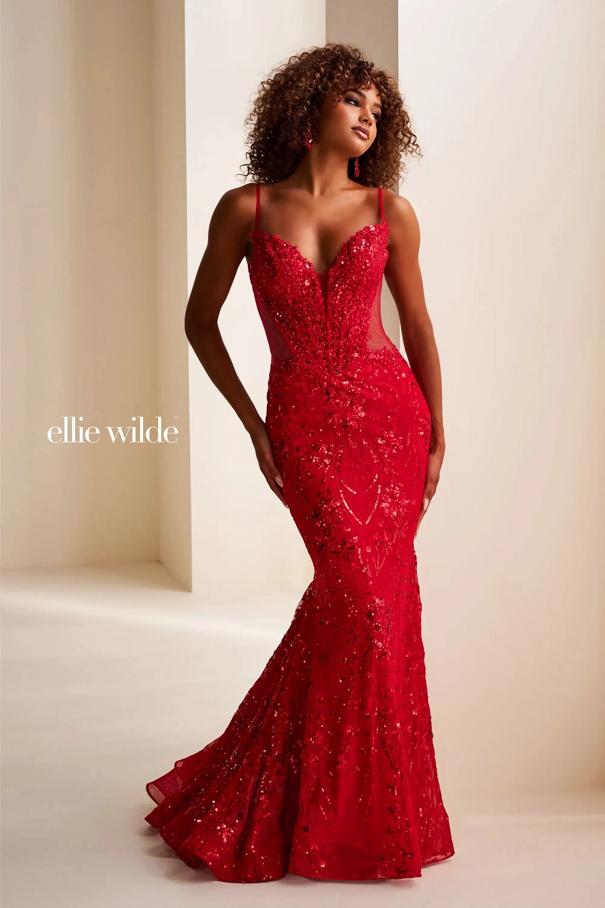 Ellie Wilde EW37204 Red Mermaid prom dress