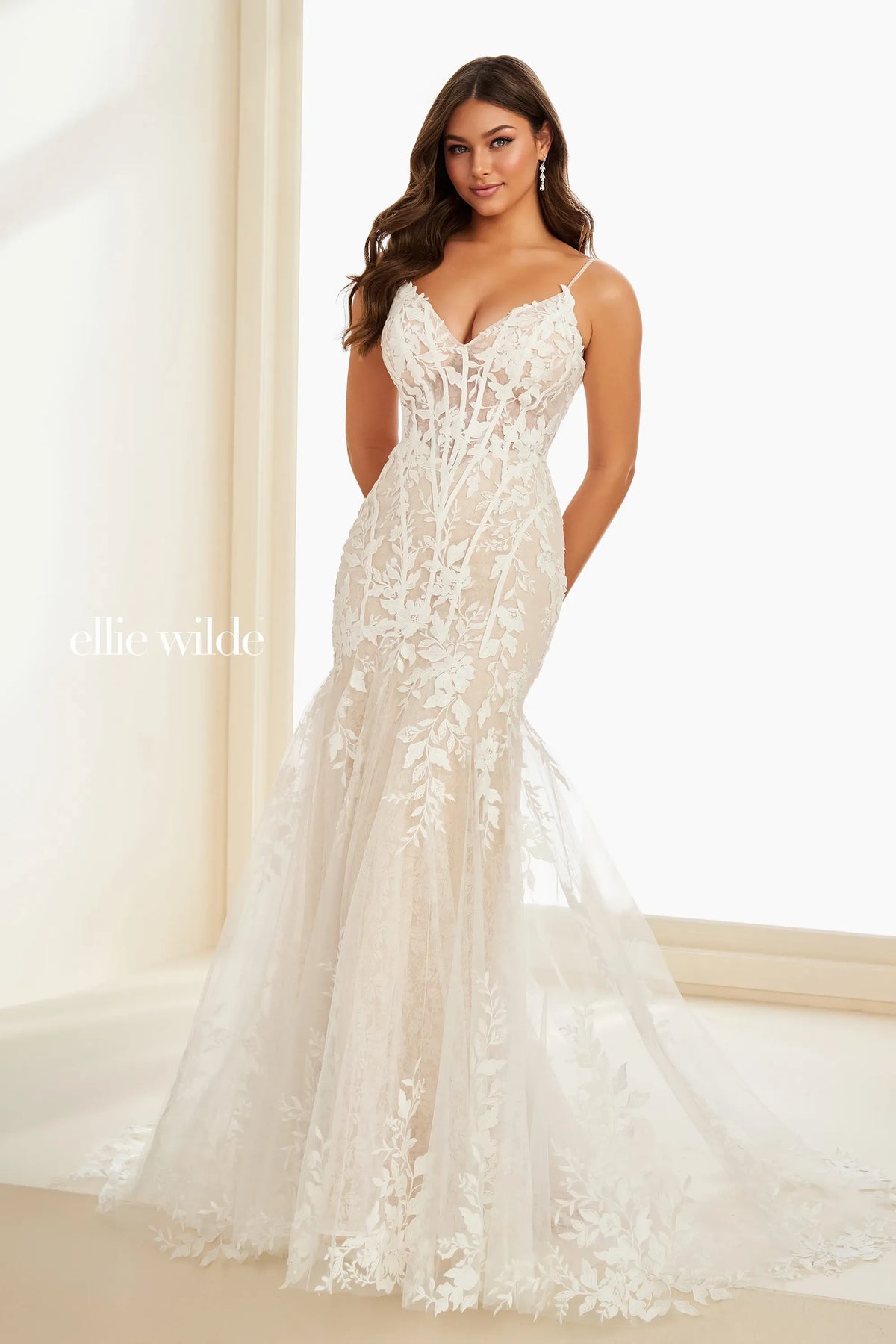 Ellie Wilde EW37216 Ivory/Nude Mermaid prom dress
