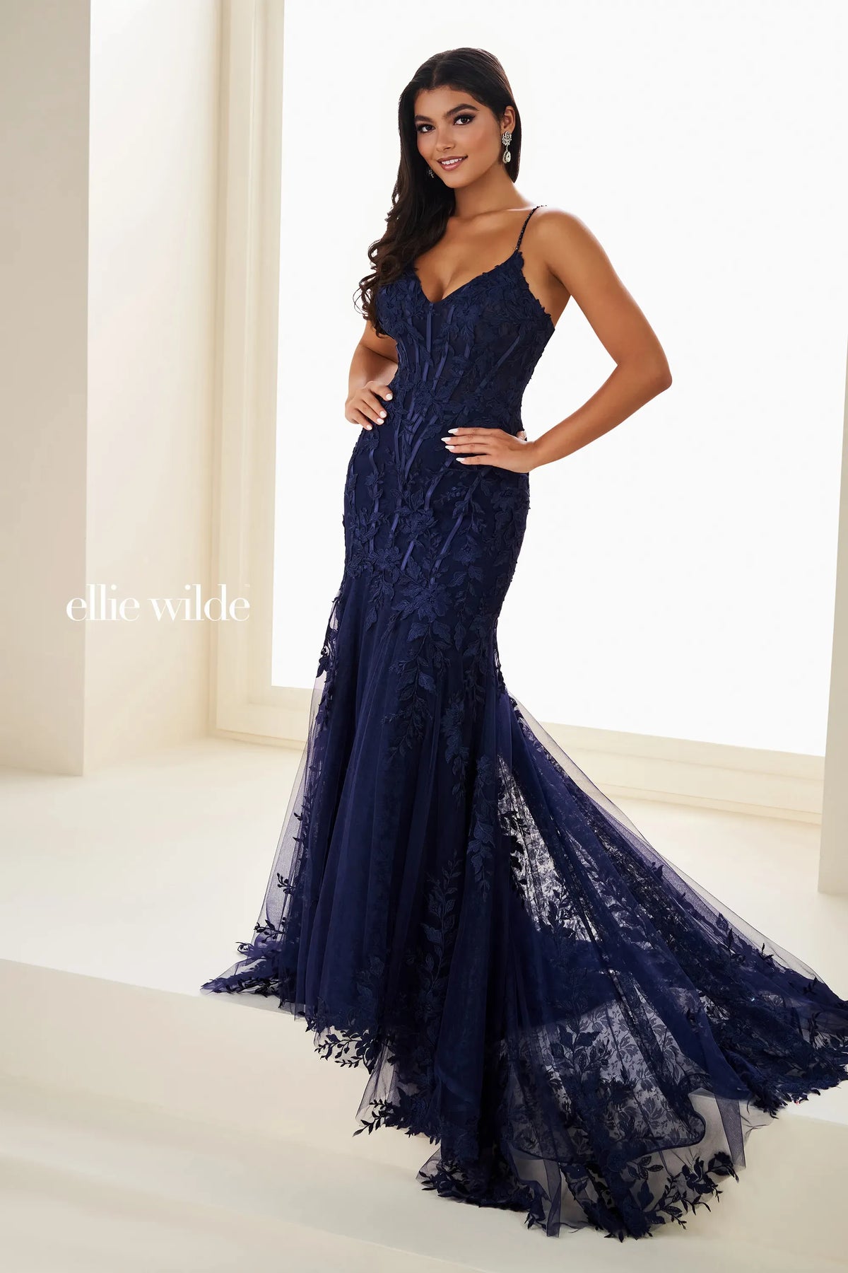 Ellie Wilde EW37216 Navy Blue Mermaid prom dress